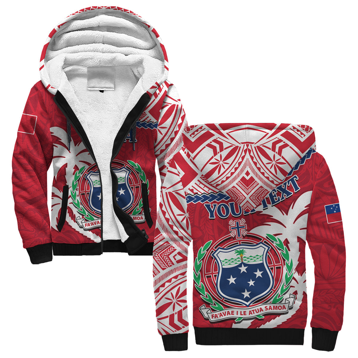 (Custom Personalised) Samoa Sherpa Hoodie Samoan Coat Of Arms With Coconut Red Style LT14 Unisex Red - Polynesian Pride