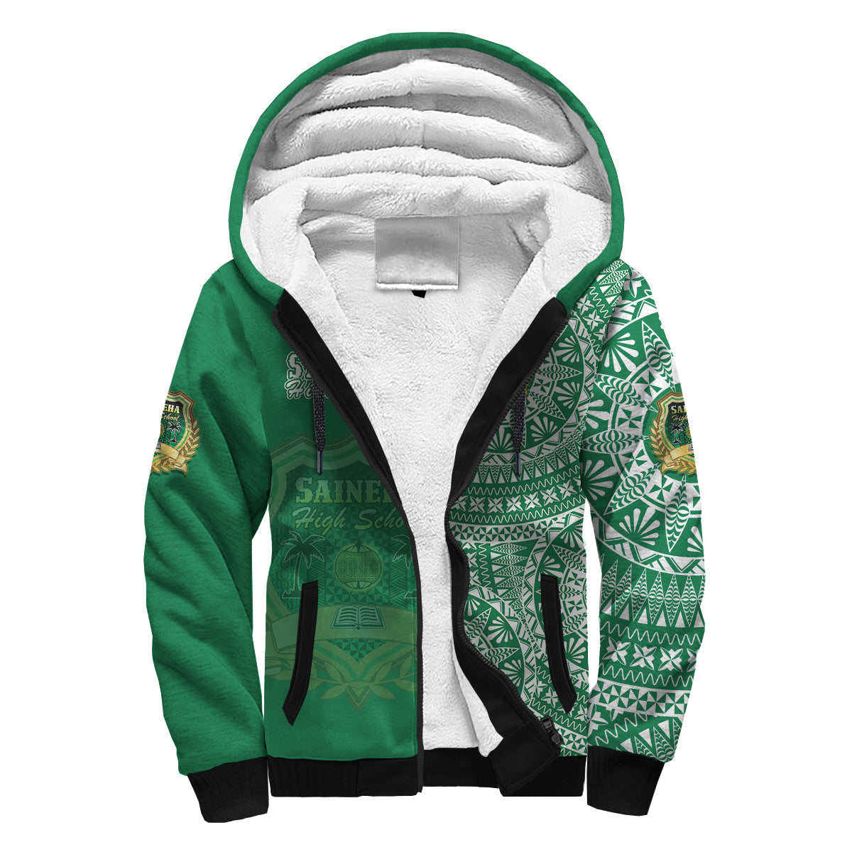 (Custom Personalised) Tonga Saineha High School Sherpa Hoodie Tongan Ngatu Pattern LT14 Unisex Green - Polynesian Pride