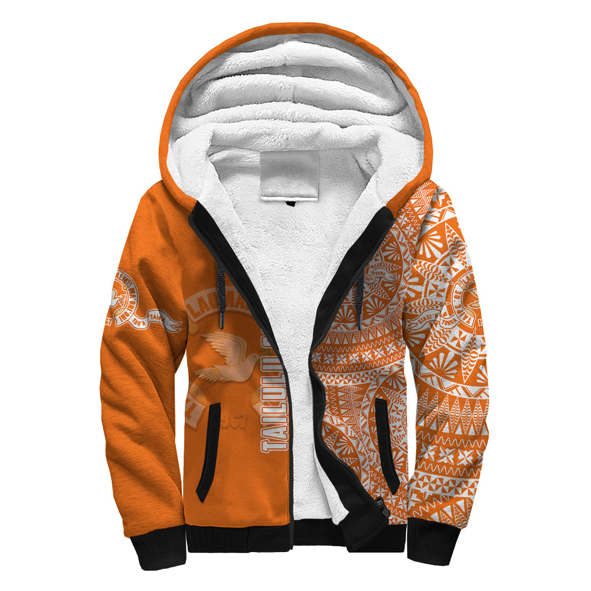 (Custom Personalised) Tailulu Tonga College Sherpa Hoodie Tongan Ngatu Pattern LT14 Unisex Orange - Polynesian Pride