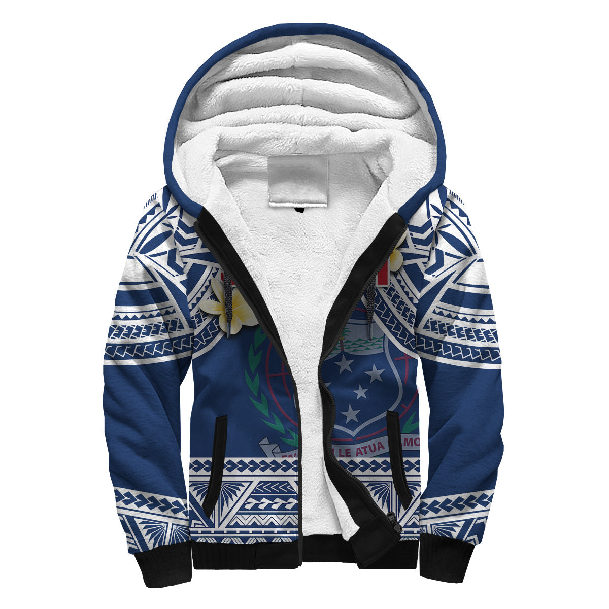 (Custom Personalised) Samoa Sherpa Hoodie Samoan Plumeria Flowers Mix Polynesian Pattern LT14 Unisex Blue - Polynesian Pride