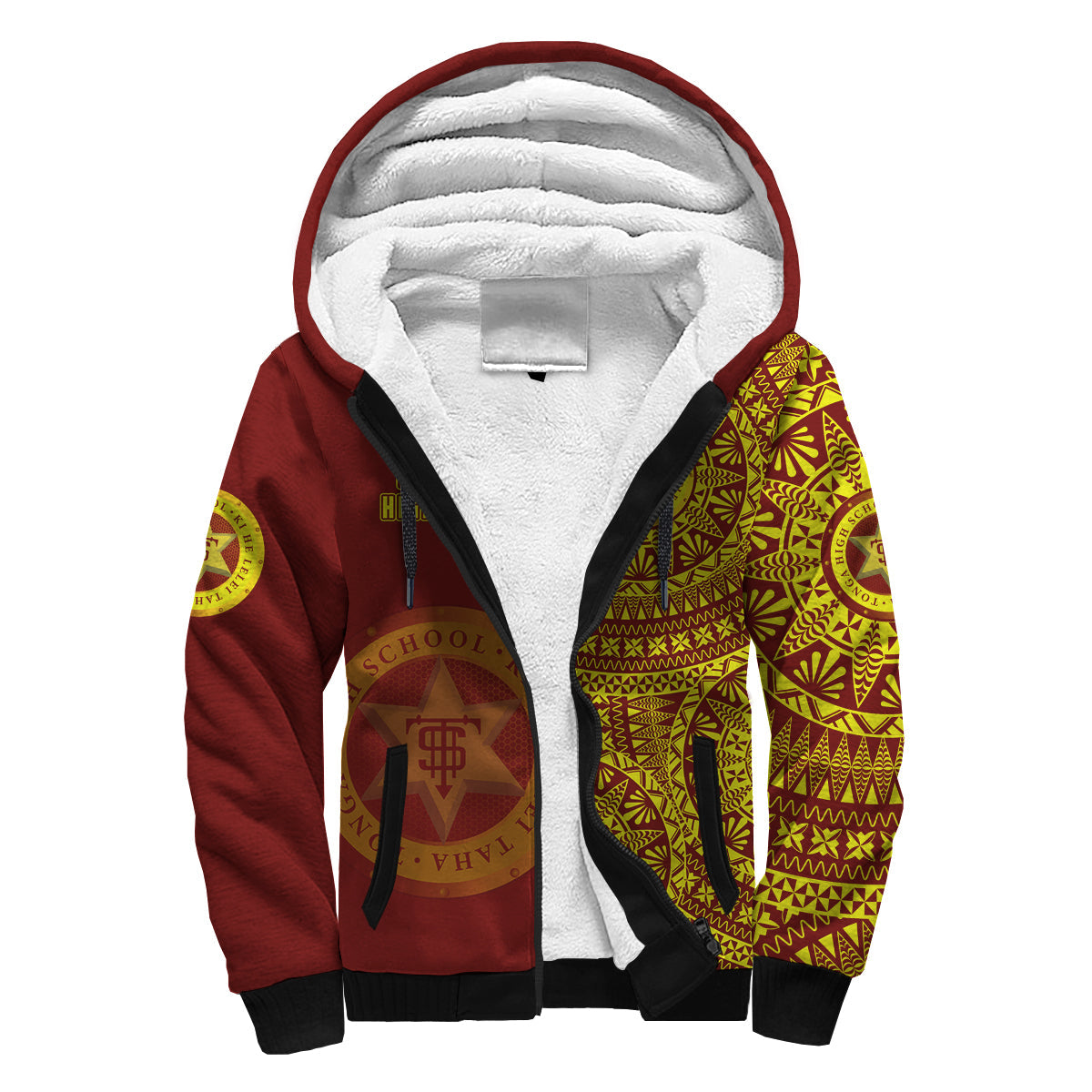 (Custom Personalised) Tonga High School Sherpa Hoodie Tongan Ngatu Pattern LT14 Unisex Red - Polynesian Pride