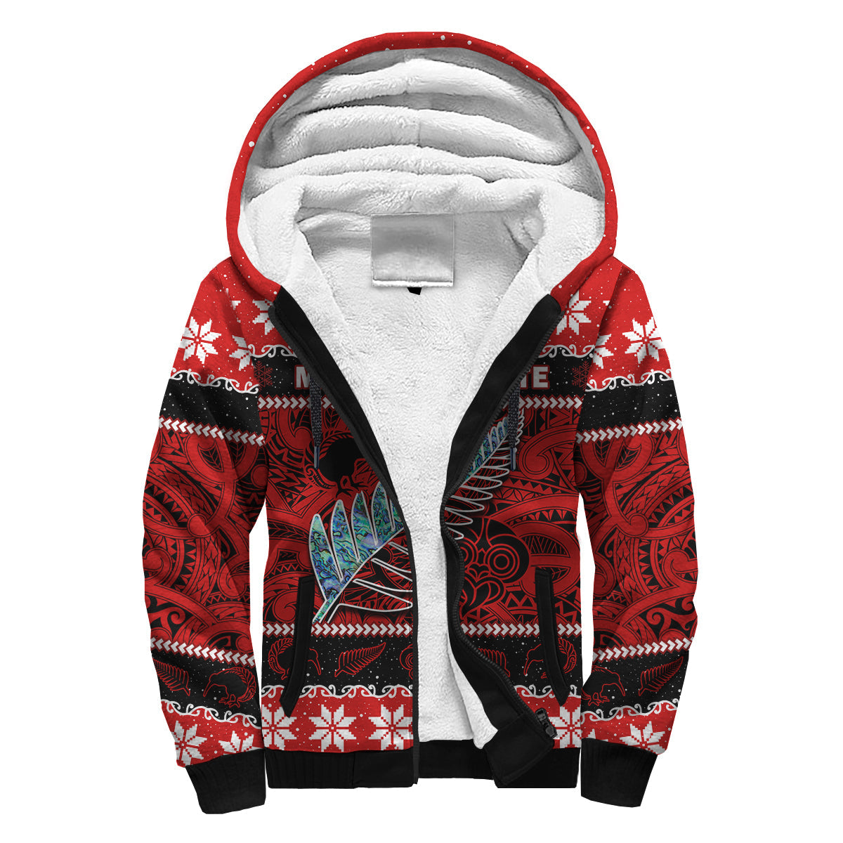 New Zealand Christmas Sherpa Hoodie Paua Shell Silver Fern Meri Kirihimete LT14 Unisex Red - Polynesian Pride