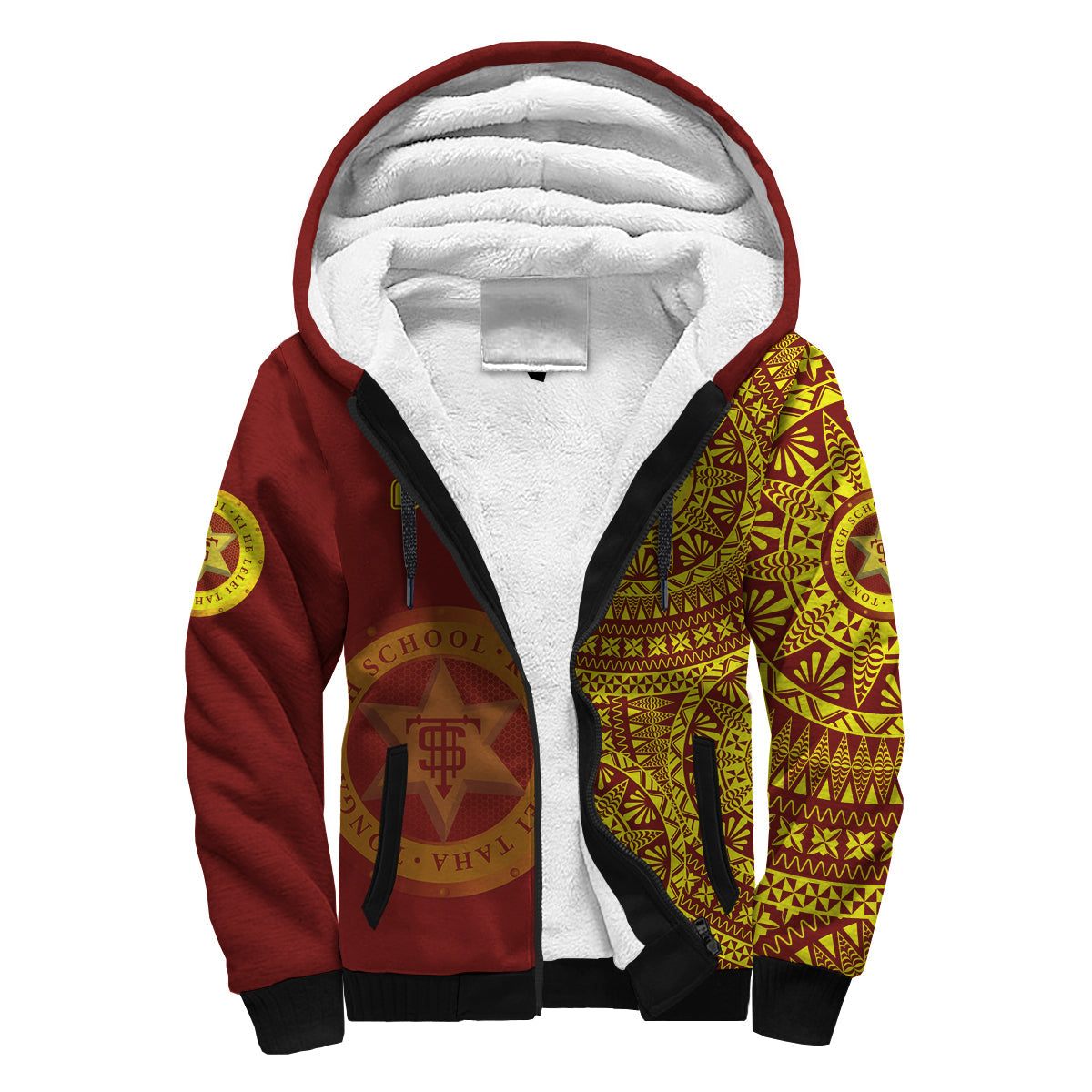 (Custom Text And Number) Tonga High School Sherpa Hoodie Class Of Year Tongan Ngatu Pattern LT14 Unisex Red - Polynesian Pride