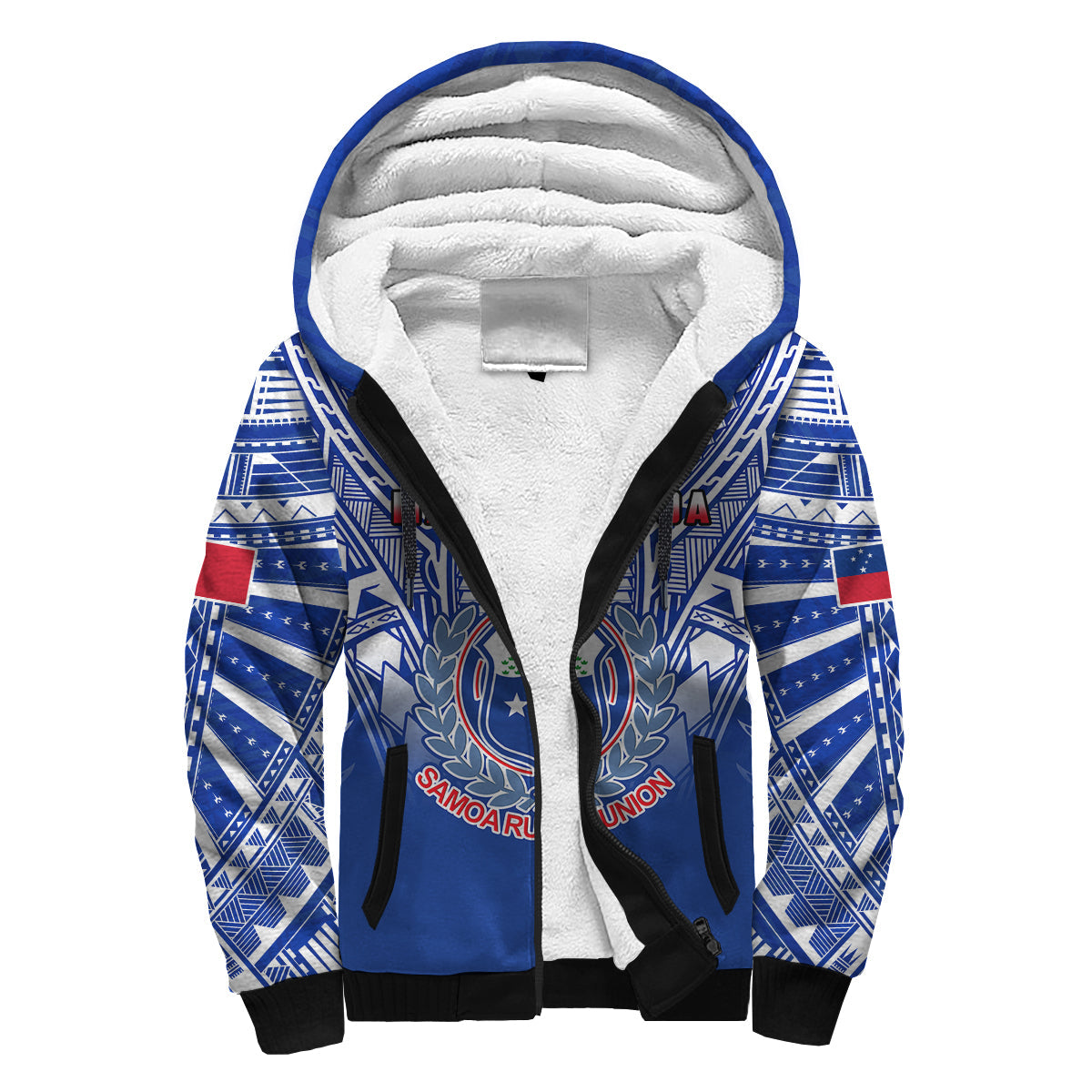 Samoa Rugby Sherpa Hoodie Manu Samoa 7s Ginger Blue Polynesian LT14 Unisex Blue - Polynesian Pride