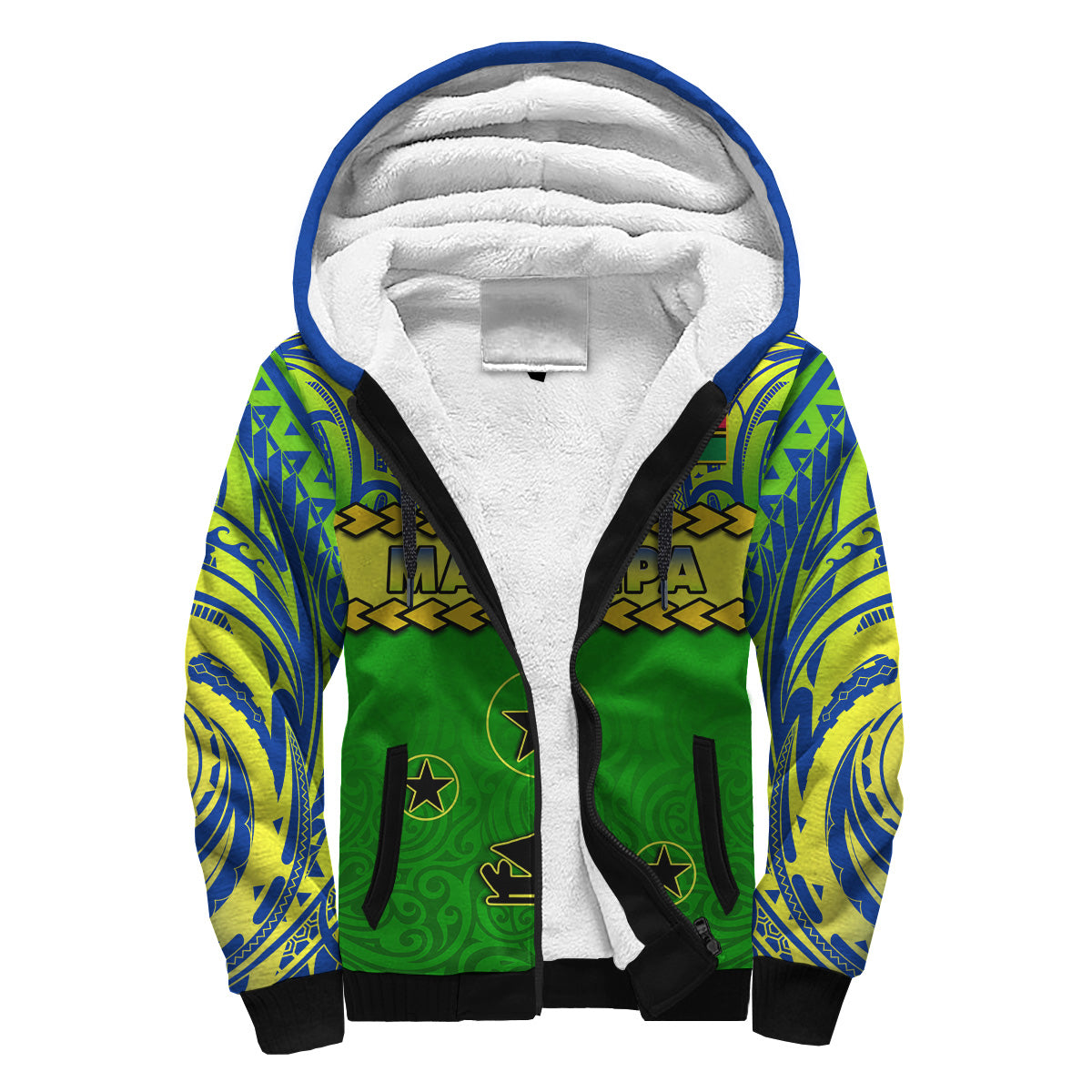 Malampa Province Sherpa Hoodie Vanuatu Pig Tusk Polynesian Flag Style LT14 Unisex Green - Polynesian Pride