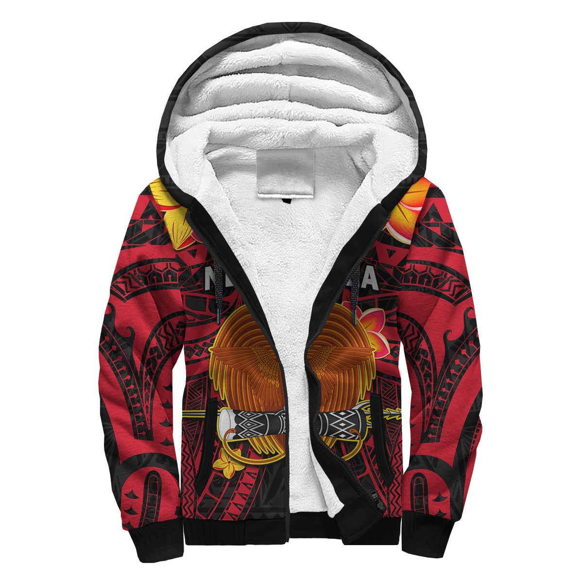 (Custom Personalised) Papua New Guinea Sherpa Hoodie PNG Bird Of Paradise Polynesian Pattern LT14 Unisex Black - Polynesian Pride