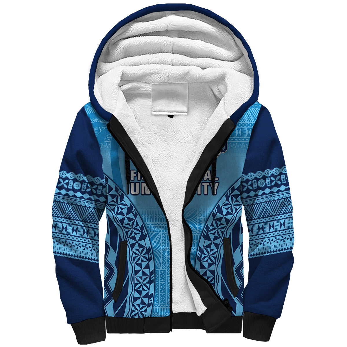 (Custom Personalised) Fiji University Sherpa Hoodie National Fijian Tapa Pattern Blue LT14 Unisex Blue - Polynesian Pride