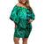 Hawaii Flowers Off Shoulder Short Dress Green Tribal Pattern Hawaiian LT13 Women Yellow - Polynesian Pride