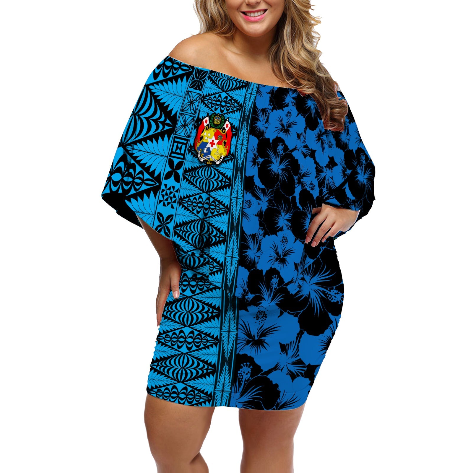 Tonga Rugby Off Shoulder Short Dress Kupesi Ngatu Ver.03 LT13 Women Art - Polynesian Pride