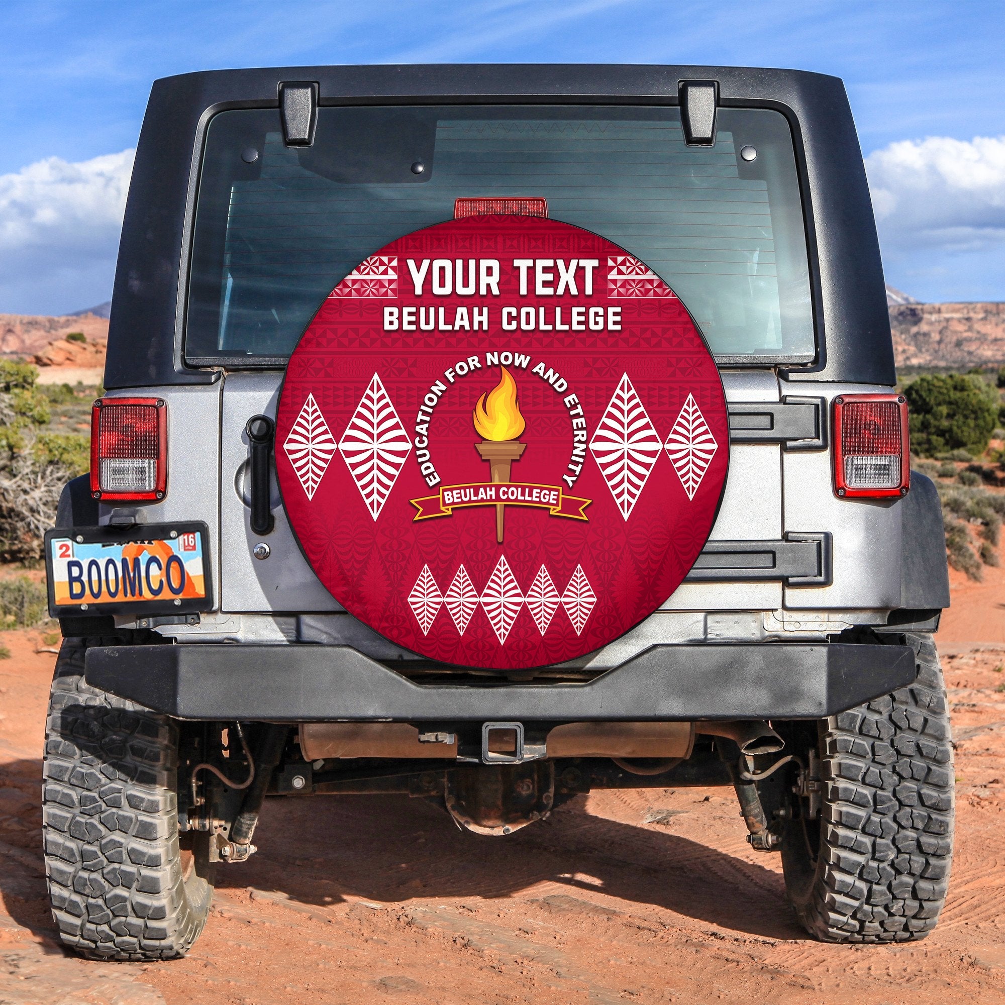(Custom Personalised) Beulah College Spare Tire Cover Ngatu Pattern Tonga LT13 Maroon - Polynesian Pride