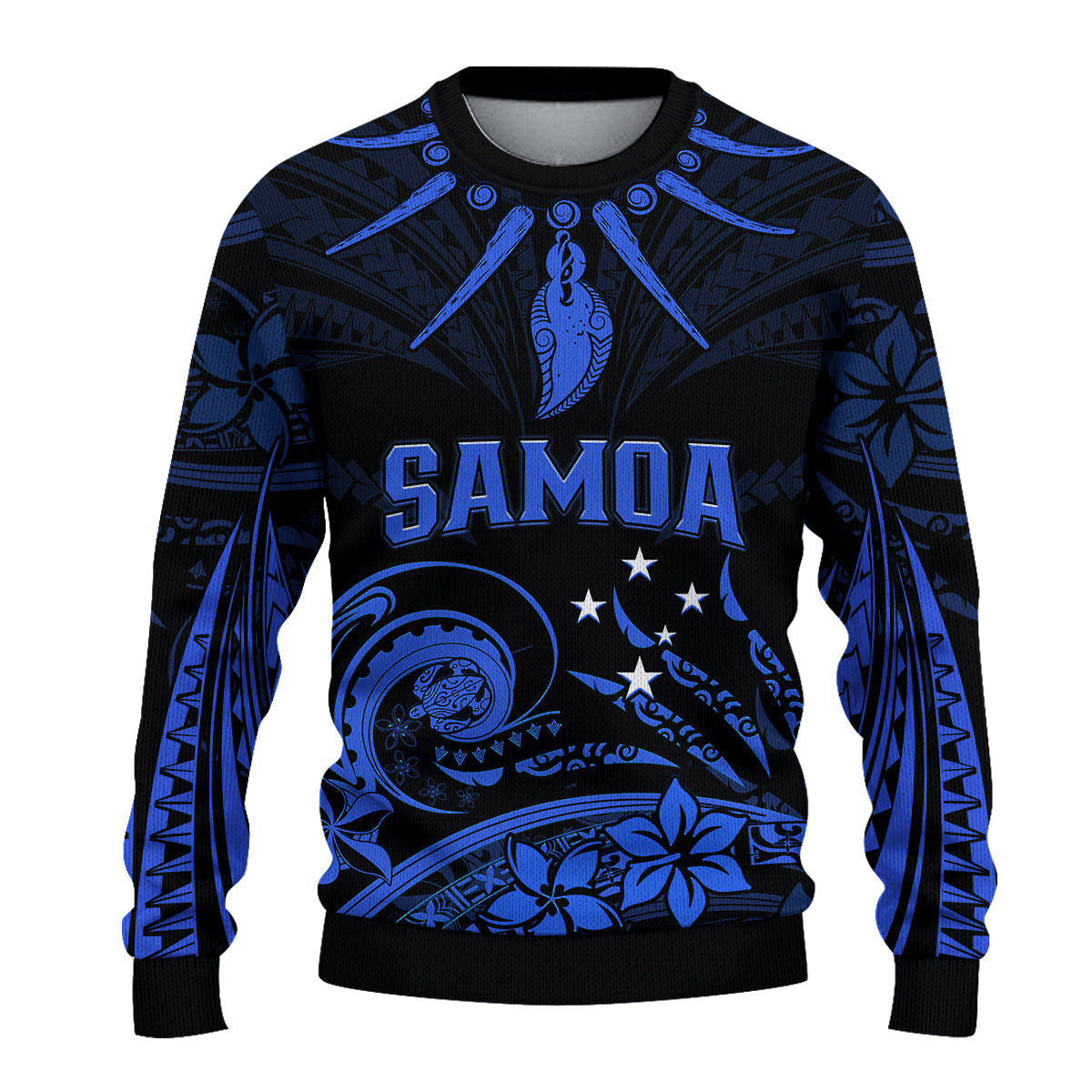 (Custom Personalised) Samoa Tatau Sweater Blue Polynesian Ula Nifo LT13 Unisex Blue - Polynesian Pride
