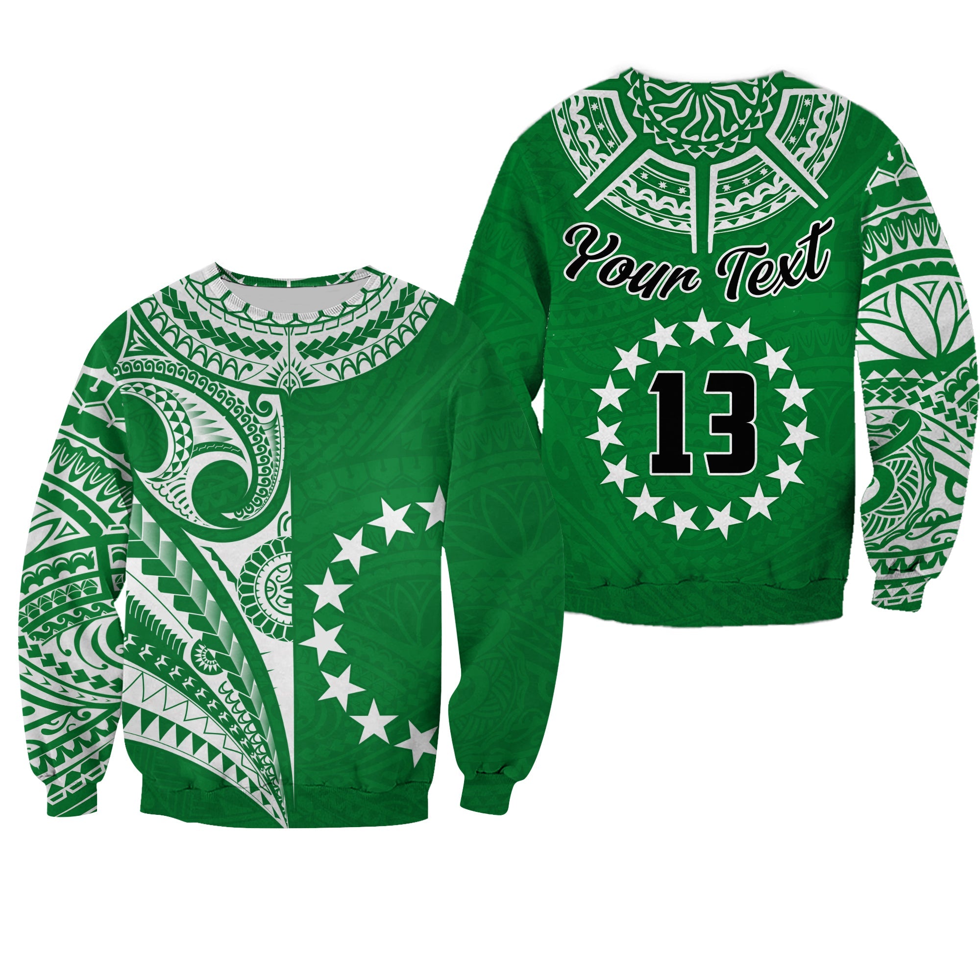 (Custom Text and Number) Cook Islands Tatau Sweatshirt Symbolize Passion Stars Version Green LT13 Unisex Green - Polynesian Pride