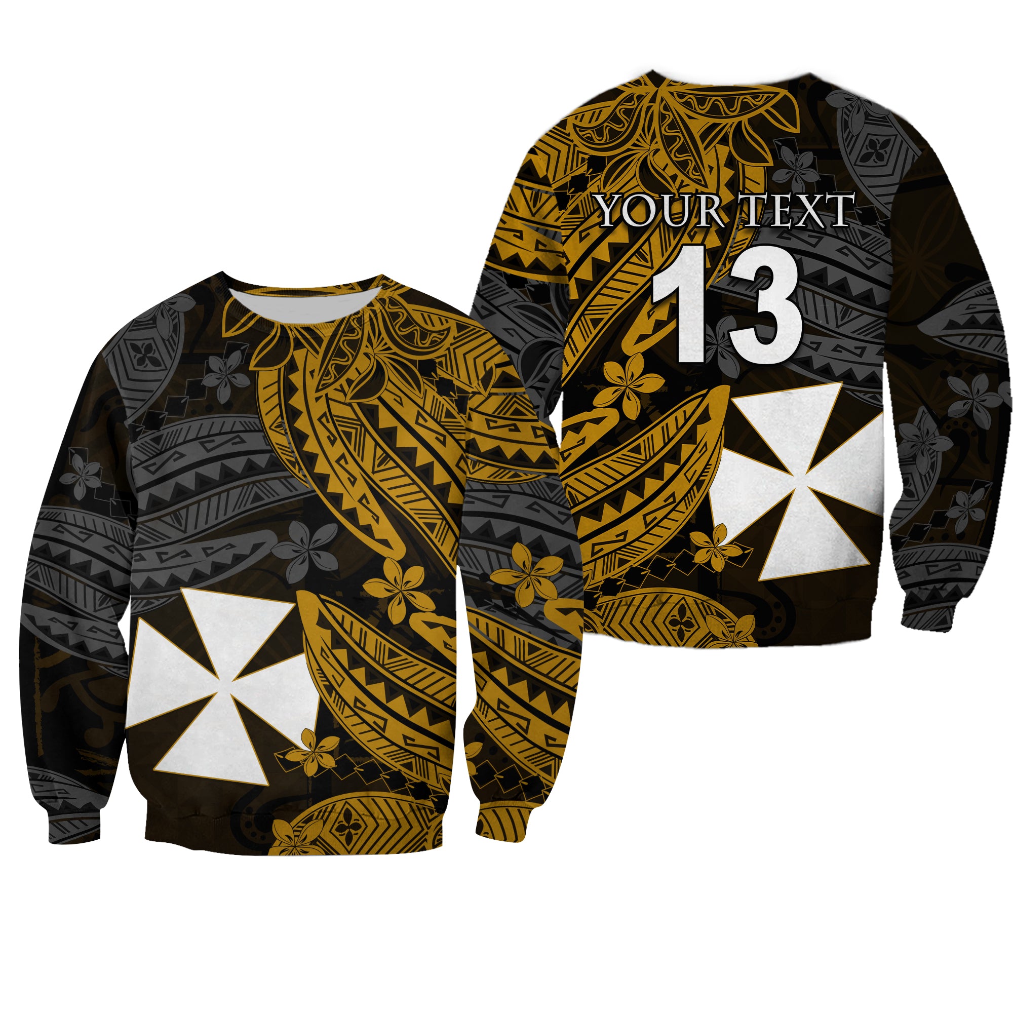 (Custom Text and Number) Wallis and Futuna Sweatshirt Enjoy Polynesian Flowers Version Gold LT13 Unisex Gold - Polynesian Pride