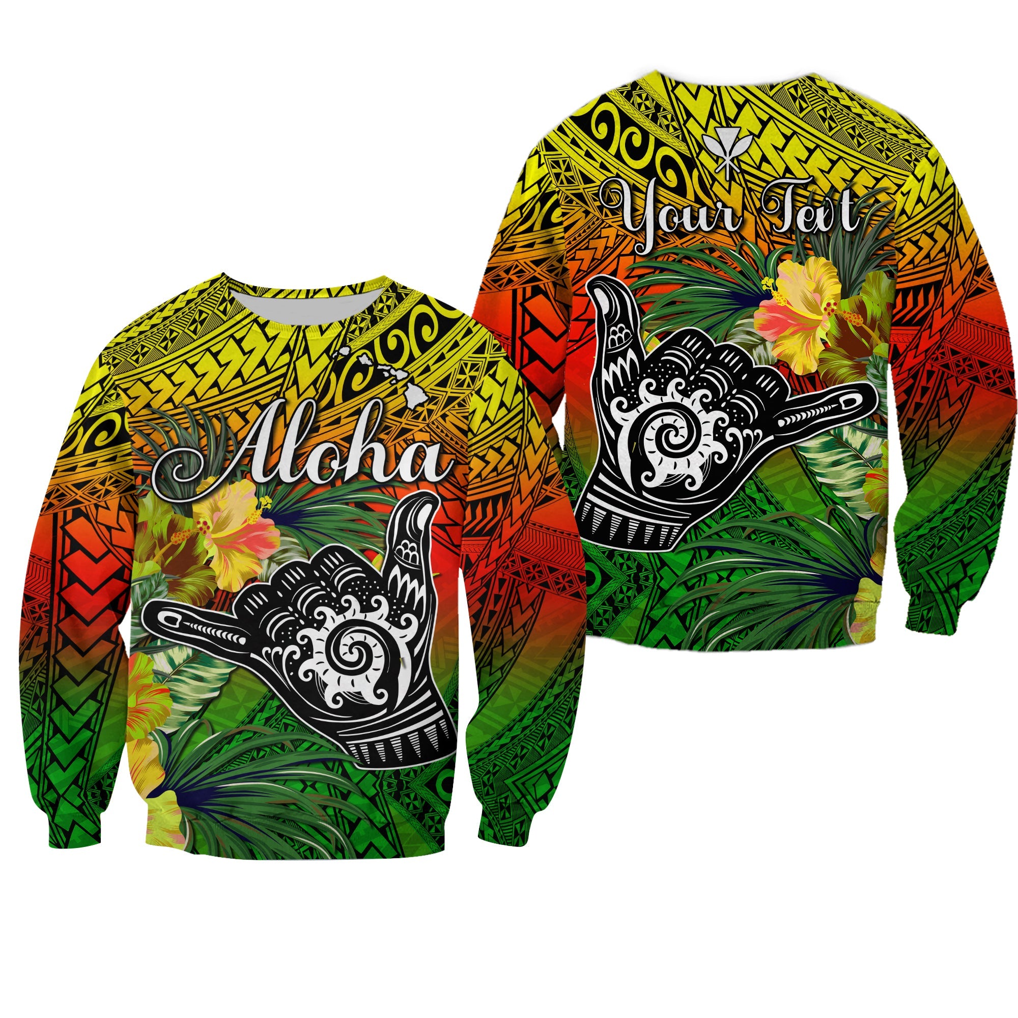 (Custom Personalised) The Shaka Hawaii Sweatshirt Tropical Flowers Reggae Version LT13 Unisex Reggae - Polynesian Pride