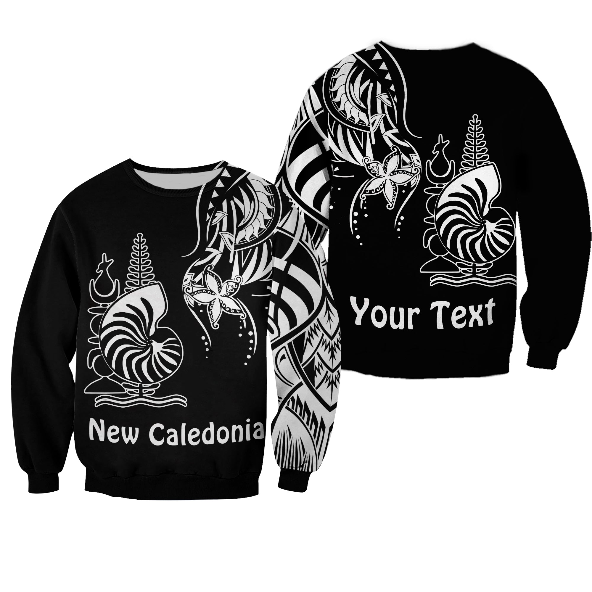 (Custom Personalised) New Caledonia Sweatshirt Emblem Nautilus Shell Version Black LT13 Unisex Black - Polynesian Pride