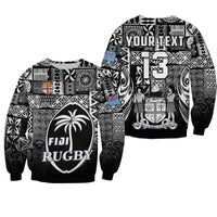 (Custom Text and Number) Fiji Rugby Sweatshirt Flying Fijians Black Tapa Pattern LT13 Unisex Black - Polynesian Pride