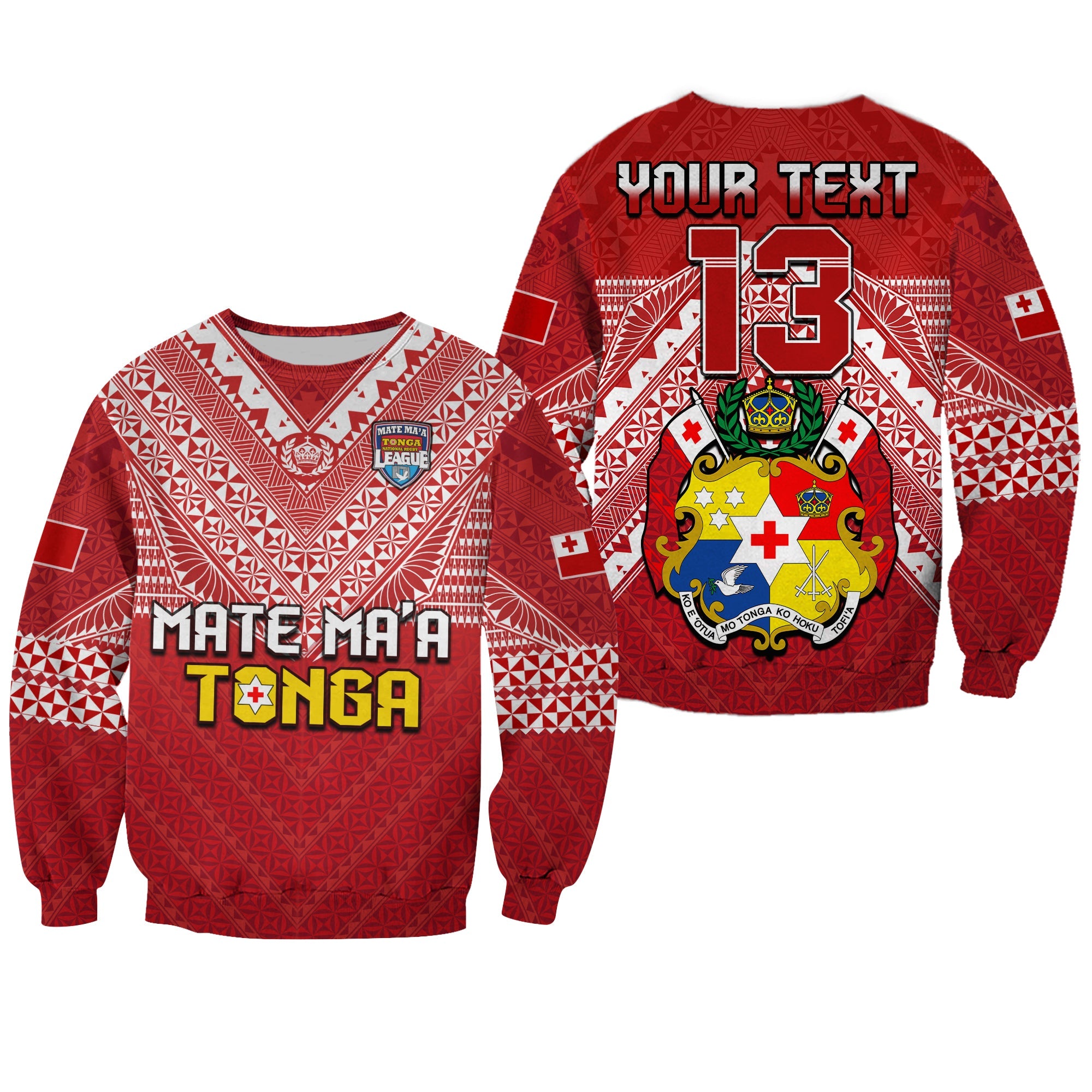 (Custom Text and Number) Tonga Rugby MMT Sweatshirt Ngatu Mate Maa Tonga Special LT13 Unisex Red - Polynesian Pride