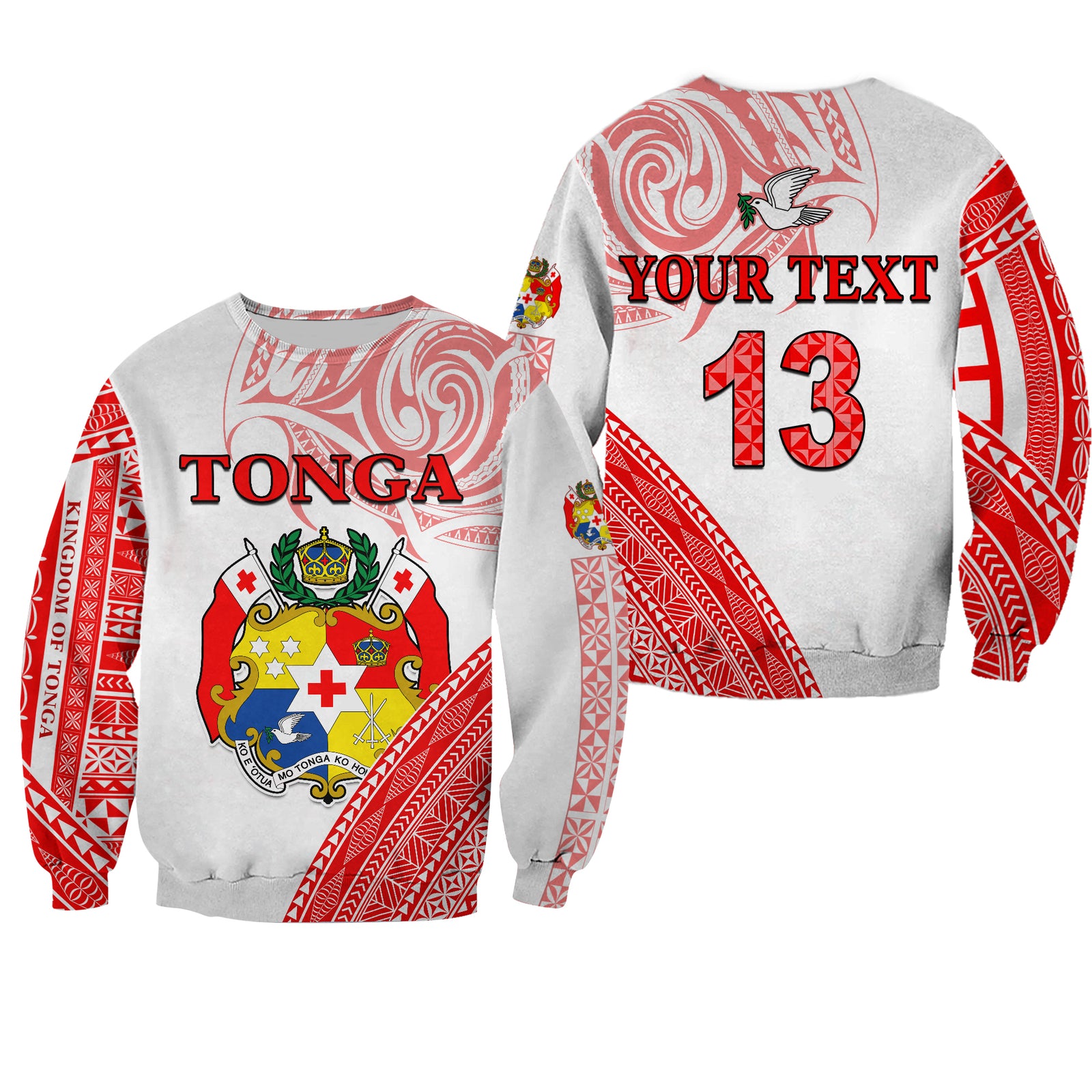 (Custom Text and Number) Tonga Sweatshirt Tongan Pattern Blithesome LT13 Unisex Red - Polynesian Pride