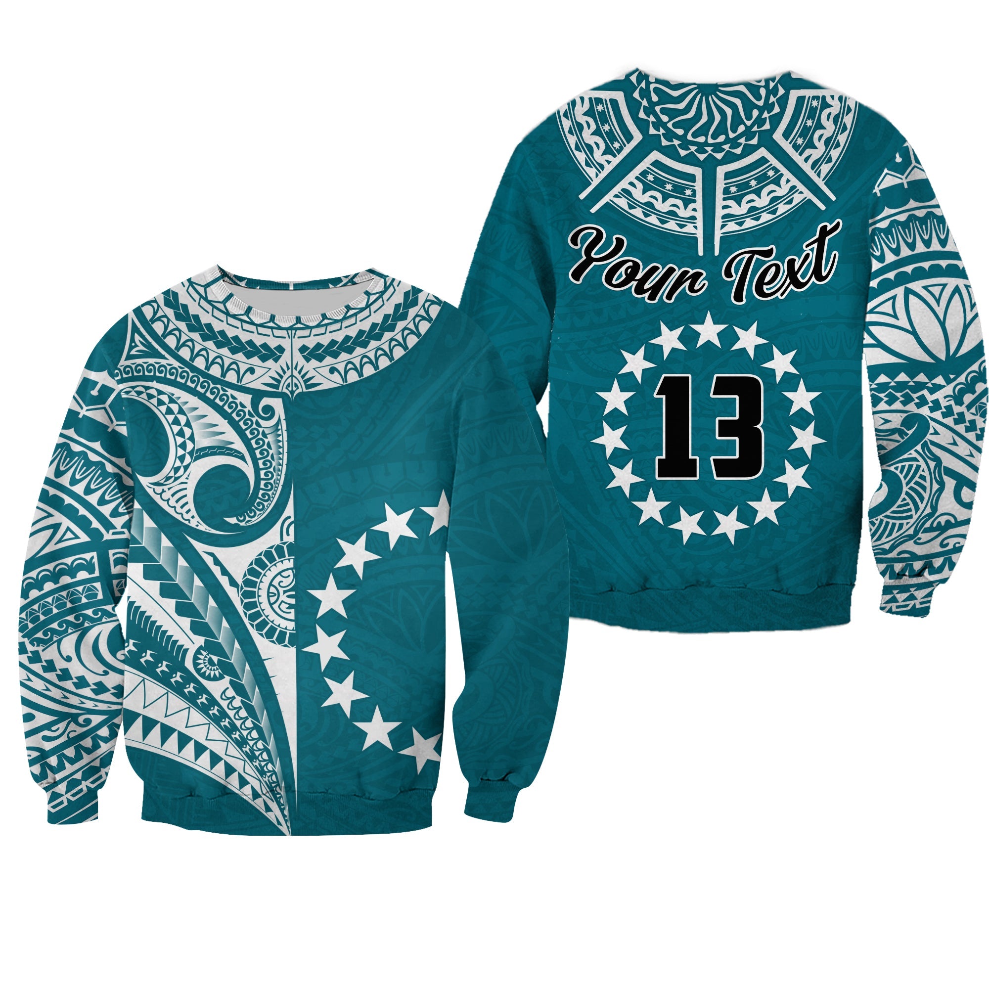 (Custom Text and Number) Cook Islands Tatau Sweatshirt Symbolize Passion Stars Version Blue LT13 Unisex Blue - Polynesian Pride