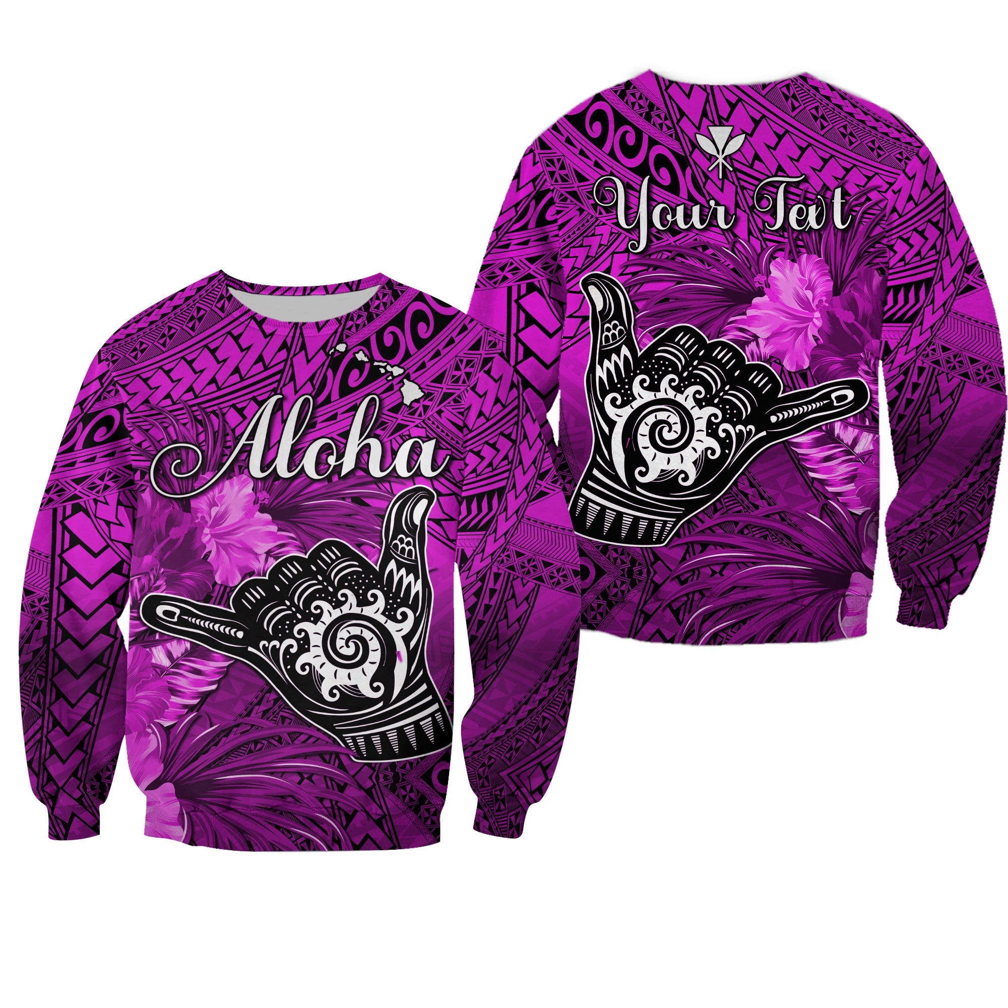 (Custom Personalised) The Shaka Hawaii Sweatshirt Tropical Flowers Purple Version LT13 Unisex Purple - Polynesian Pride