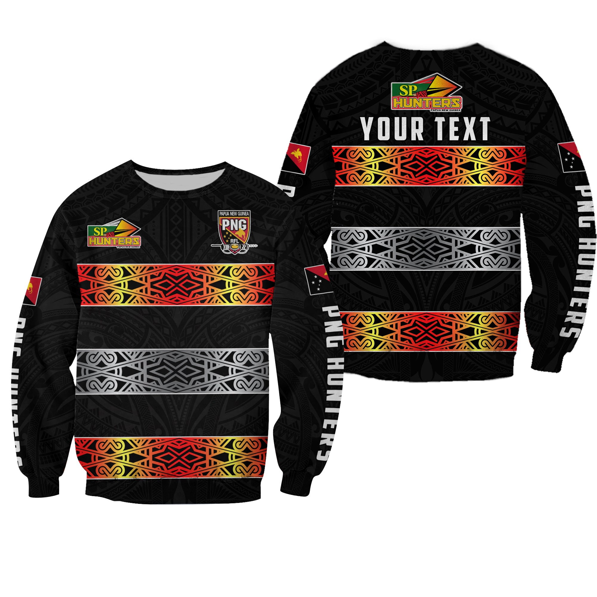 (Custom Personalised) The Hunters PNG Sweatshirt Papua New Guinea Hunters Rugby LT13 Unisex Black - Polynesian Pride