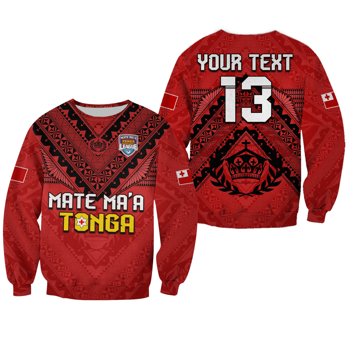(Custom Text and Number) Tonga Rugby MMT Sweatshirt Ngatu Mate Maa Tonga Simple LT13 Unisex Red - Polynesian Pride