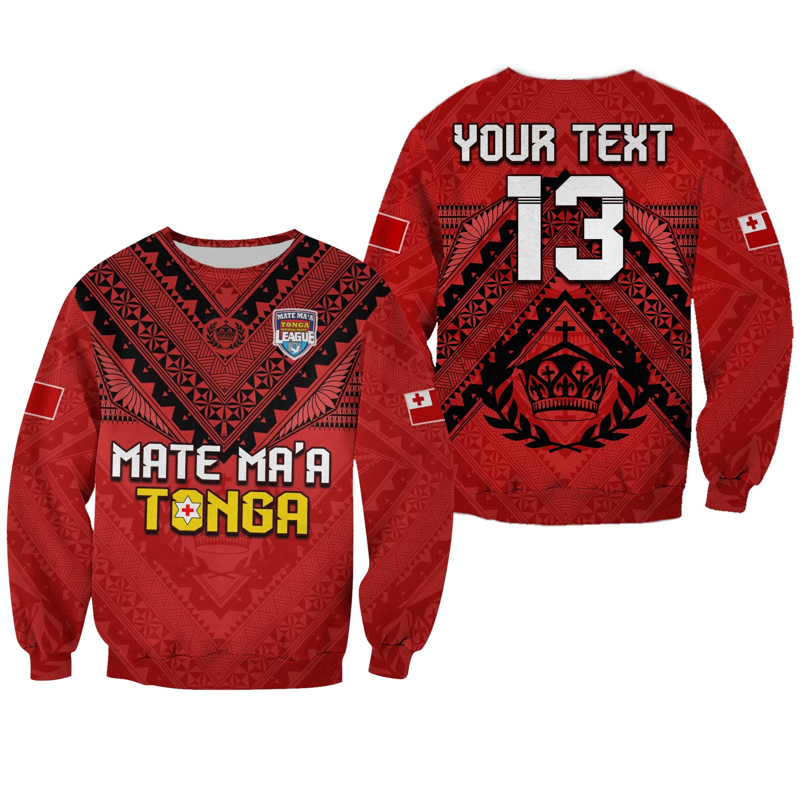 (Custom Text and Number) Tonga Rugby MMT Sweatshirt Ngatu Mate Maa Tonga Simple LT13 Unisex Red - Polynesian Pride