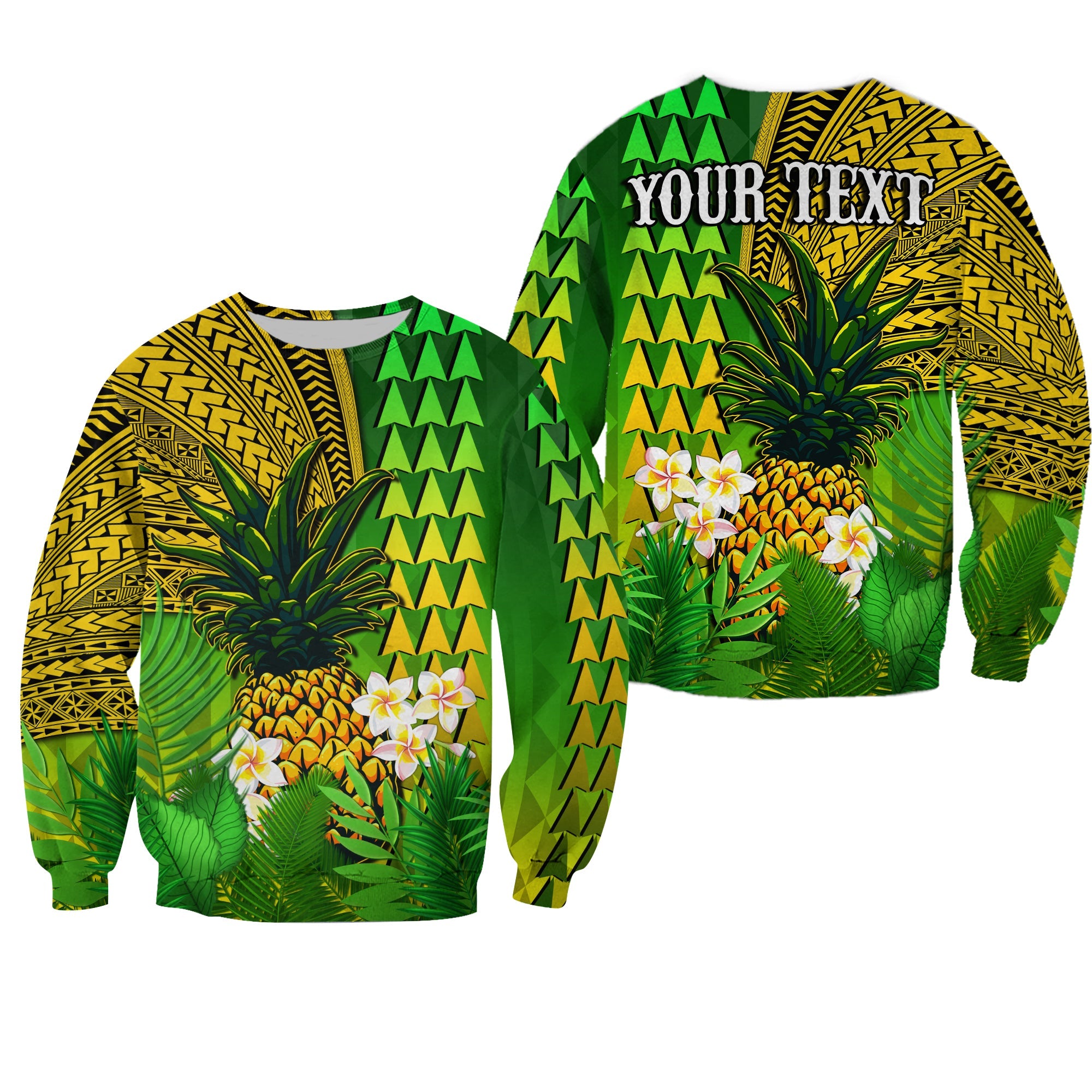 (Custom Personalised) Hawaii Pineapple Sweatshirt Plumeria Frangipani Mix Tribal Pattern LT13 Unisex Green - Polynesian Pride