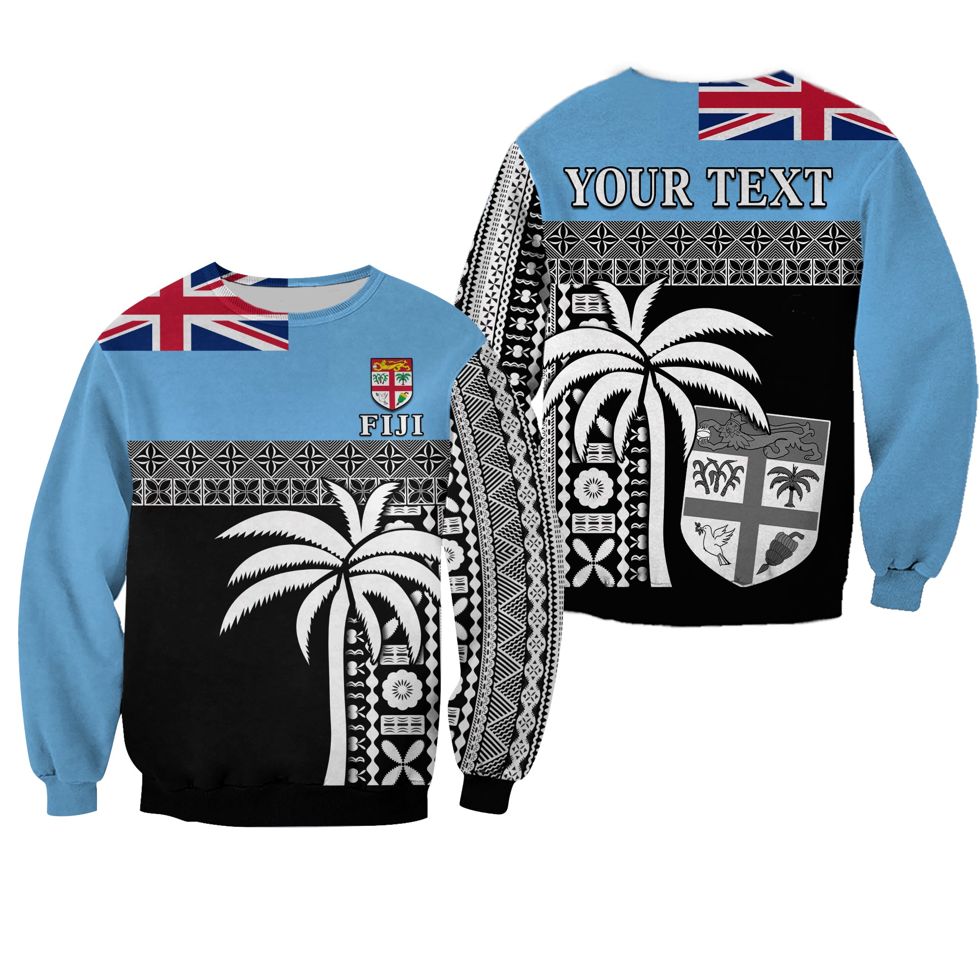 (Custom Personalised) Fiji Tapa Pattern Sweatshirt Coconut Tree LT13 Unisex Blue - Polynesian Pride