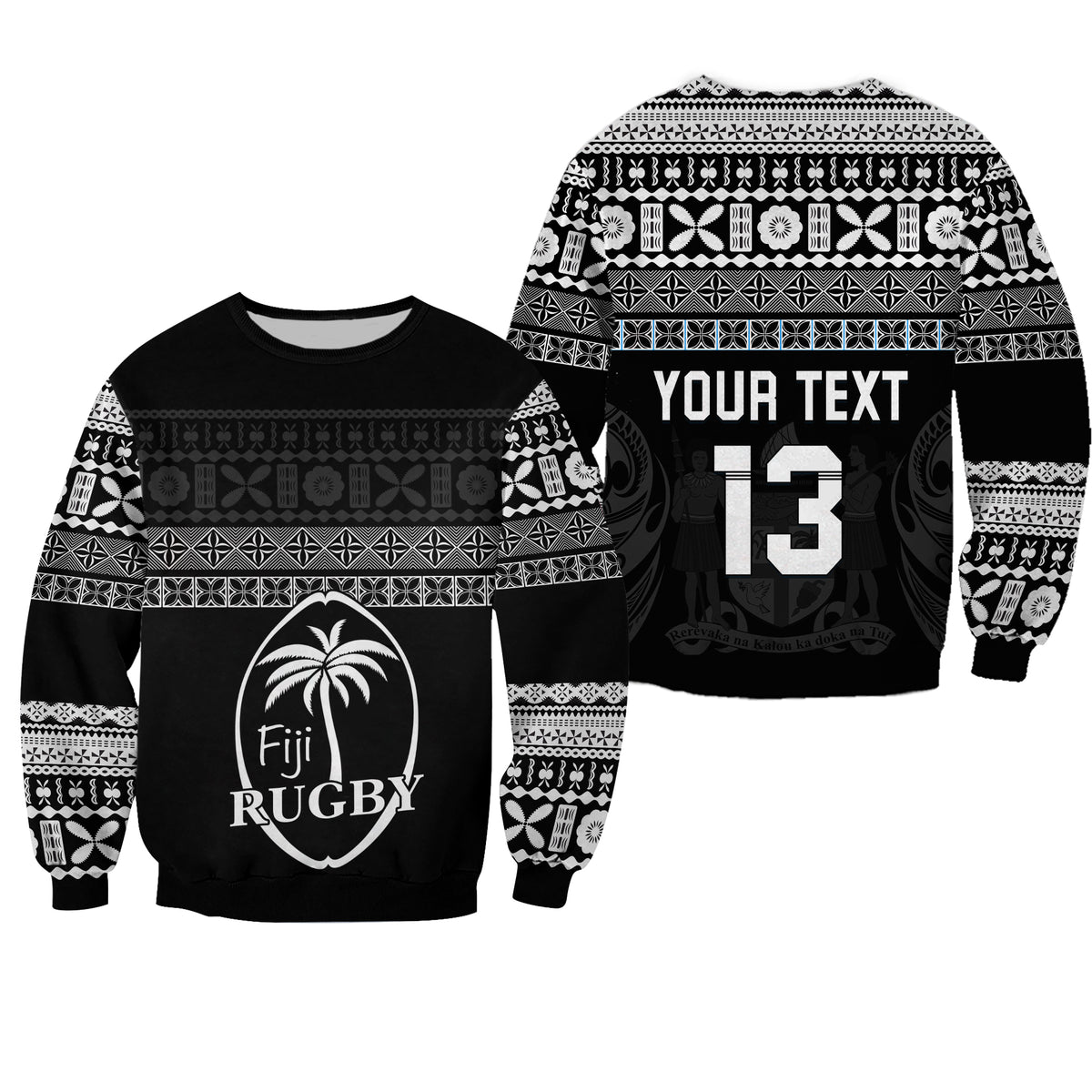 (Custom Text and Number) Fiji Rugby Sweatshirt Lifestyle 2022 Flying Fijians LT13 Unisex Black - Polynesian Pride