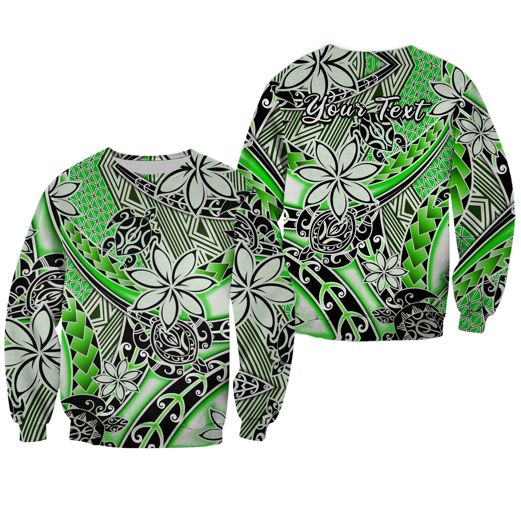 (Custom Personalised) Hawaii Sweatshirt Tribal Plumeria With Polynesian Turtle Ver.01 LT14 Unisex Green - Polynesian Pride