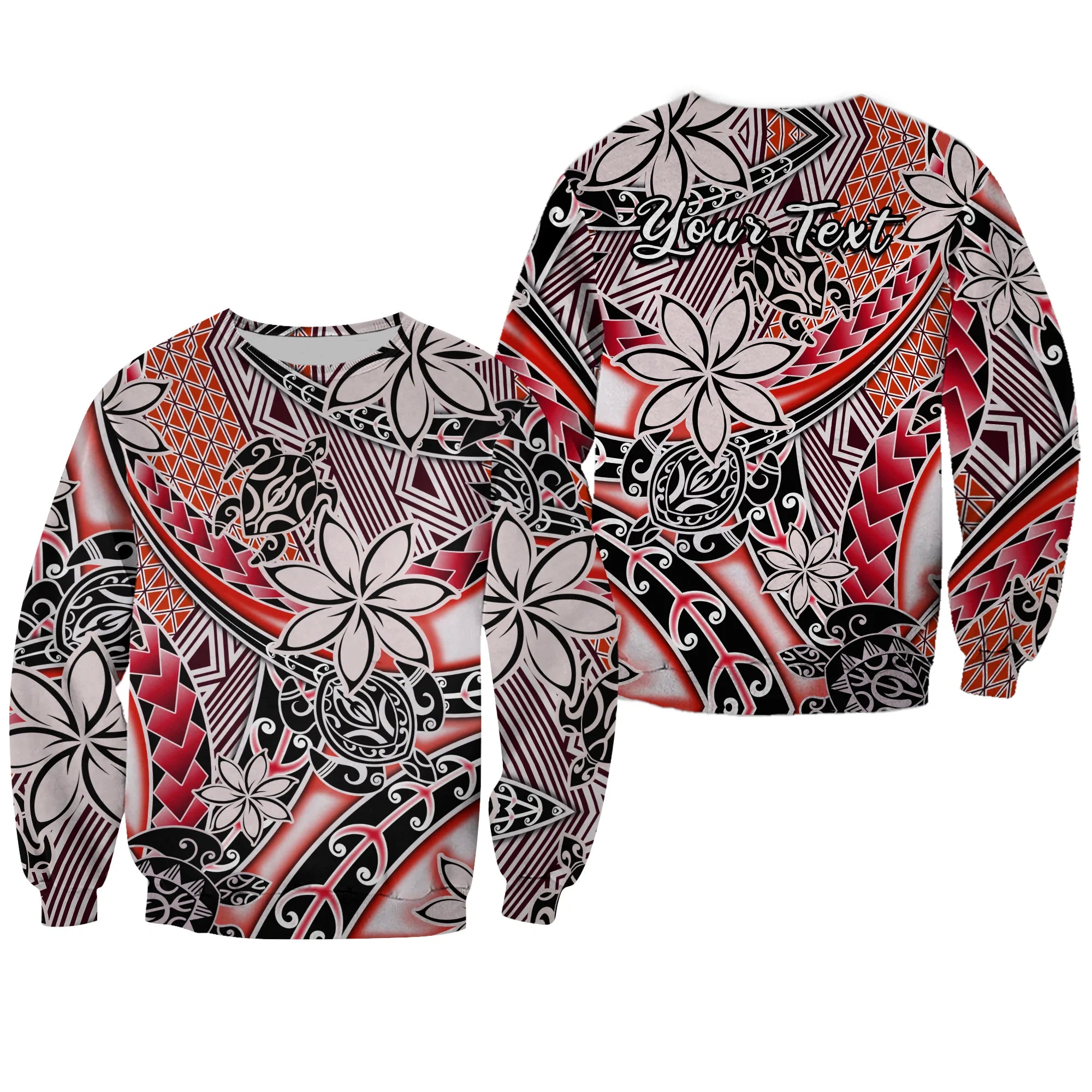 (Custom Personalised) Hawaii Sweatshirt Tribal Plumeria With Polynesian Turtle Ver.03 LT14 Unisex Red - Polynesian Pride