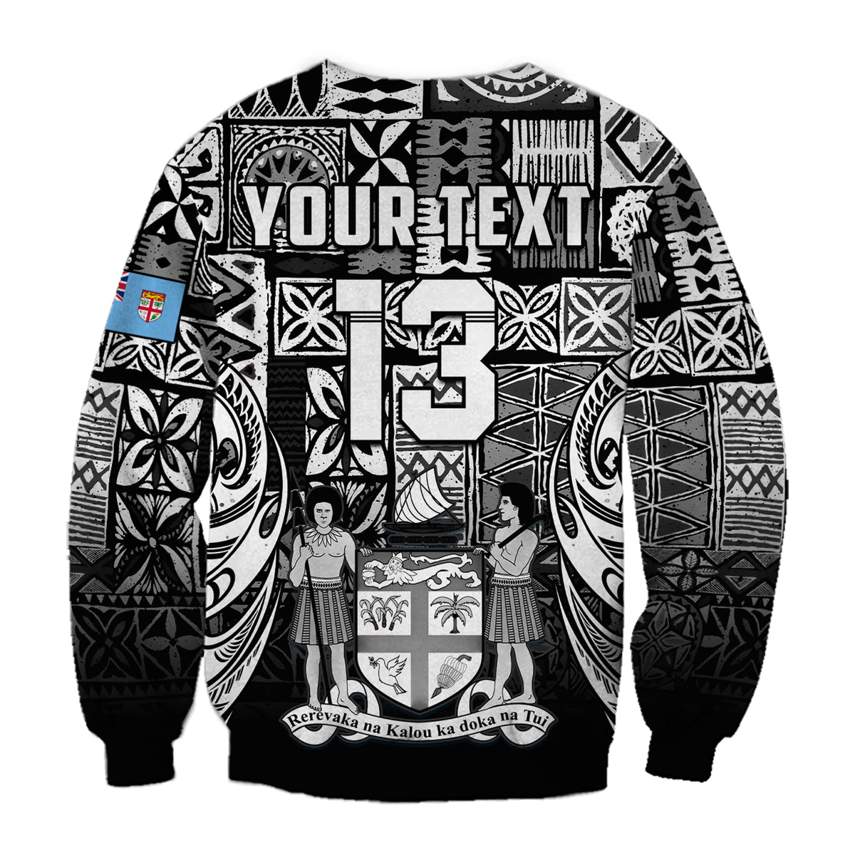 (Custom Text and Number) Fiji Rugby Sweatshirt Flying Fijians Black Tapa Pattern LT13 - Polynesian Pride