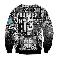 (Custom Text and Number) Fiji Rugby Sweatshirt Flying Fijians Black Tapa Pattern LT13 - Polynesian Pride