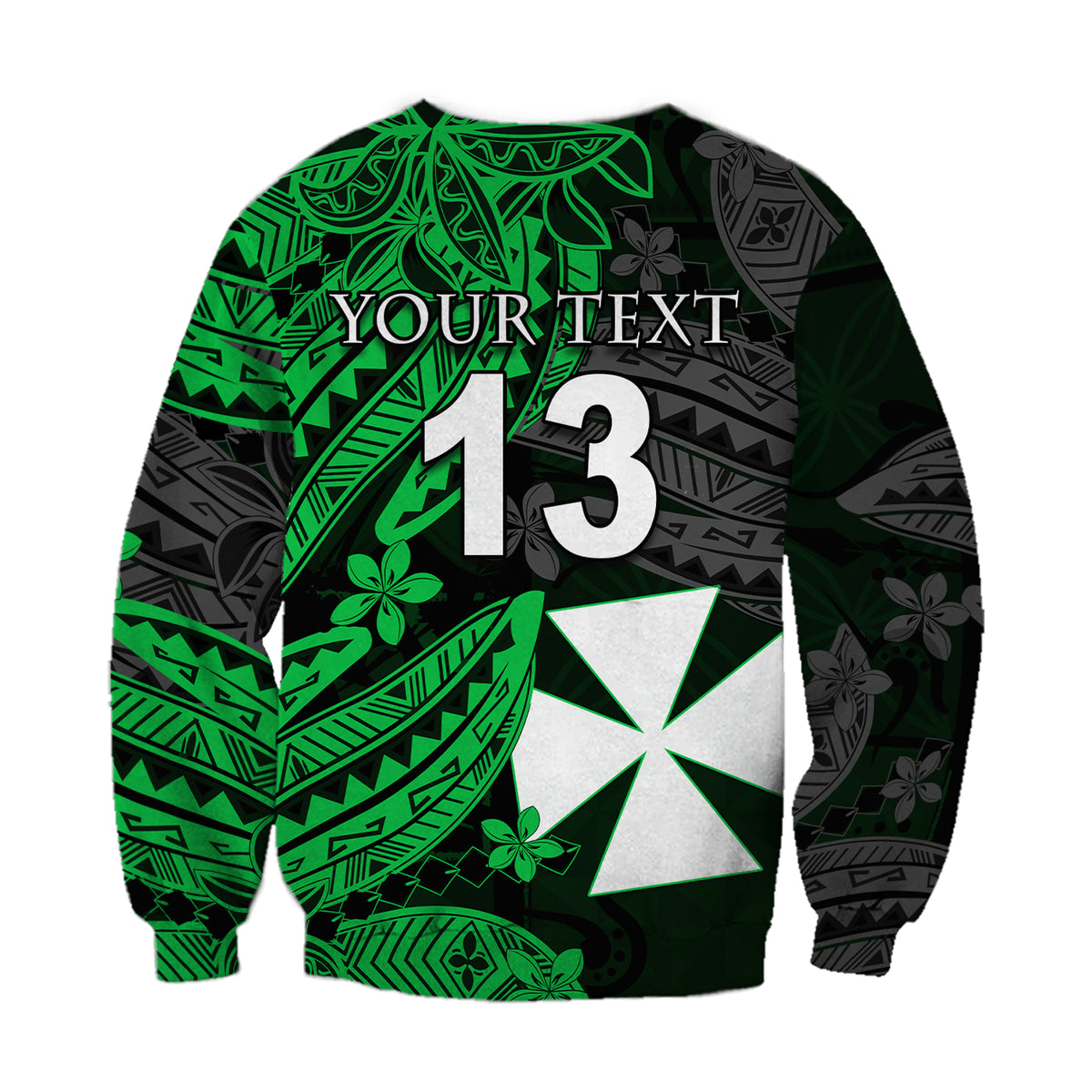(Custom Text and Number) Wallis and Futuna Sweatshirt Enjoy Polynesian Flowers Version Green LT13 - Polynesian Pride