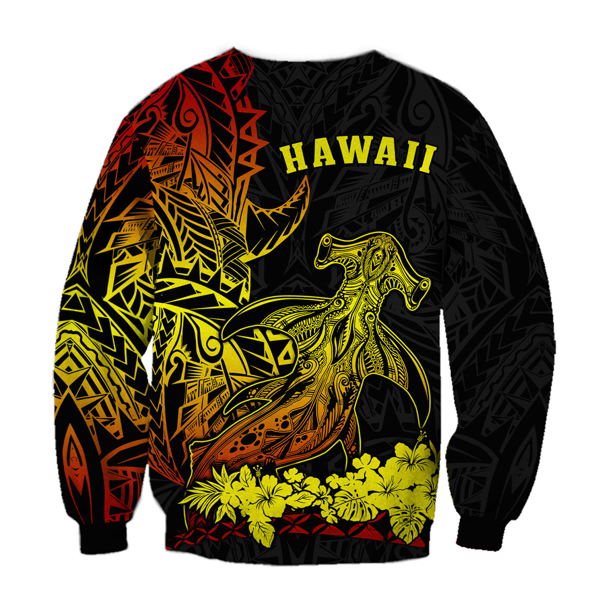 Hawaii Polynesian Sweatshirt Wild Hammerhead Sharks Fresh Life LT13 - Polynesian Pride