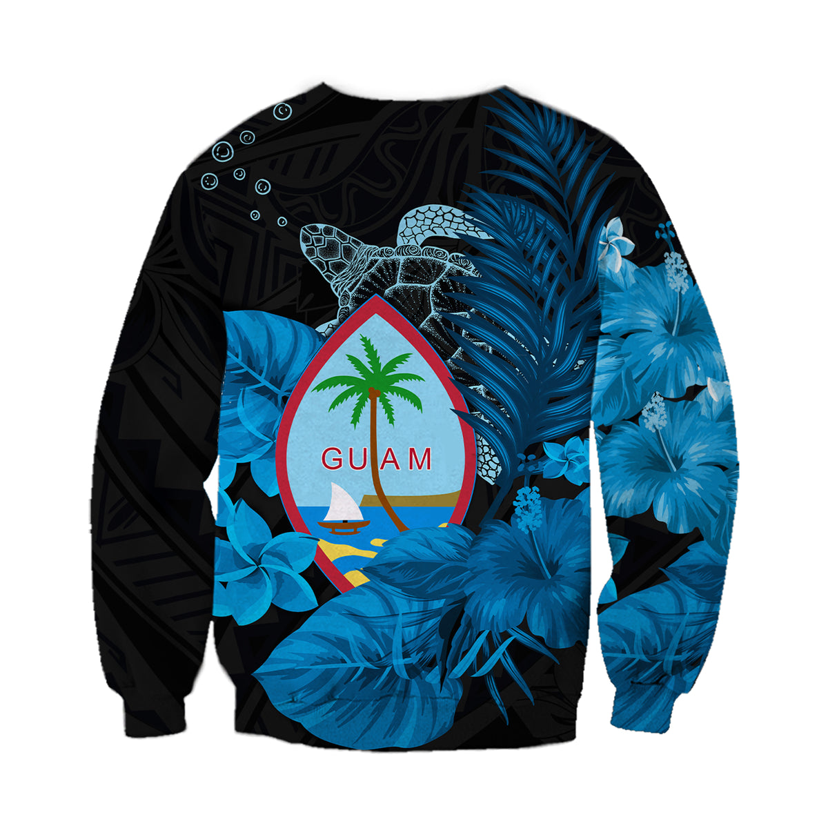 Guam Seal Sweatshirt Polynesian Turtle with Flowers Version Blue LT13 - Polynesian Pride