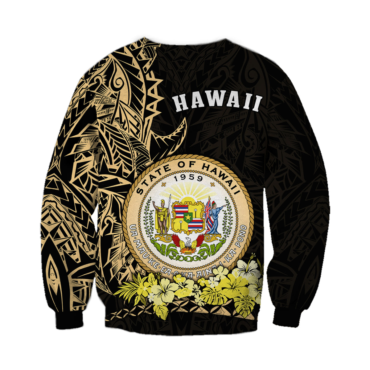 Hawaiian Polynesian Sweatshirt Gold Seal of Hawaii LT13 - Polynesian Pride