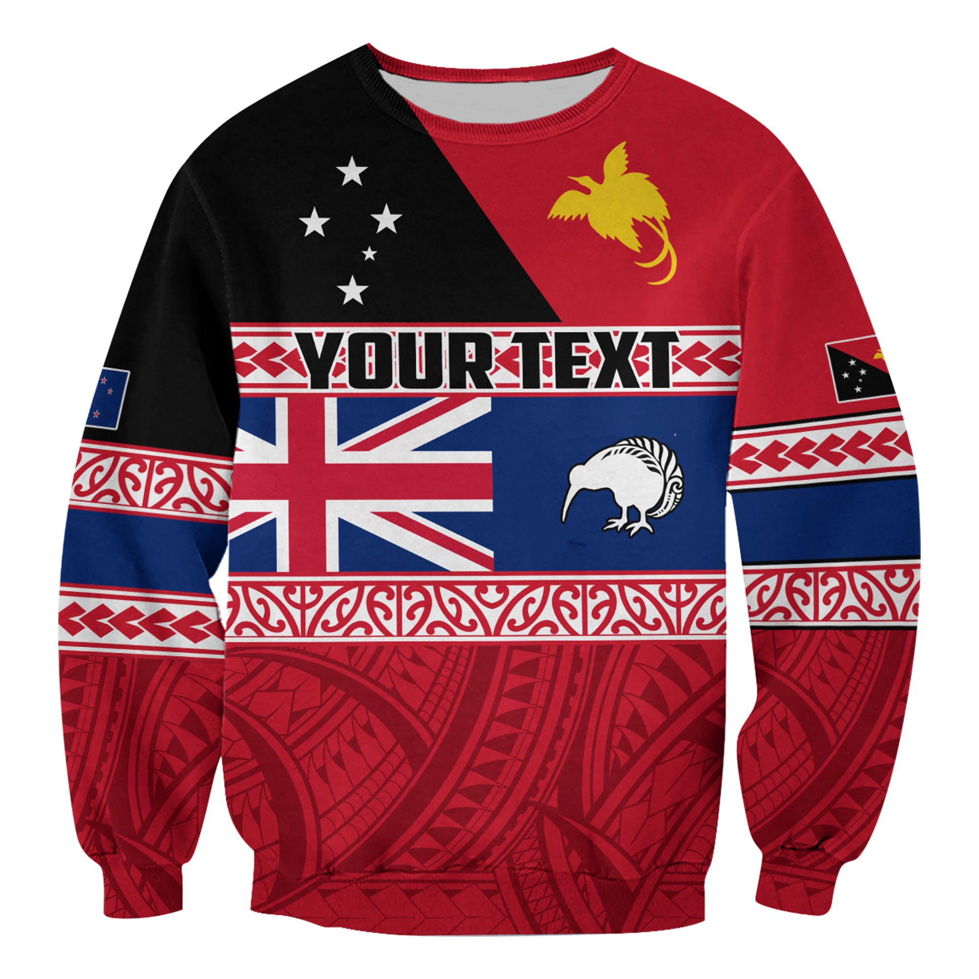 (Custom Personalised) Papua New Guinea and New Zealand Sweatshirt Polynesian PNG and NZ LT13 Unisex Red - Polynesian Pride