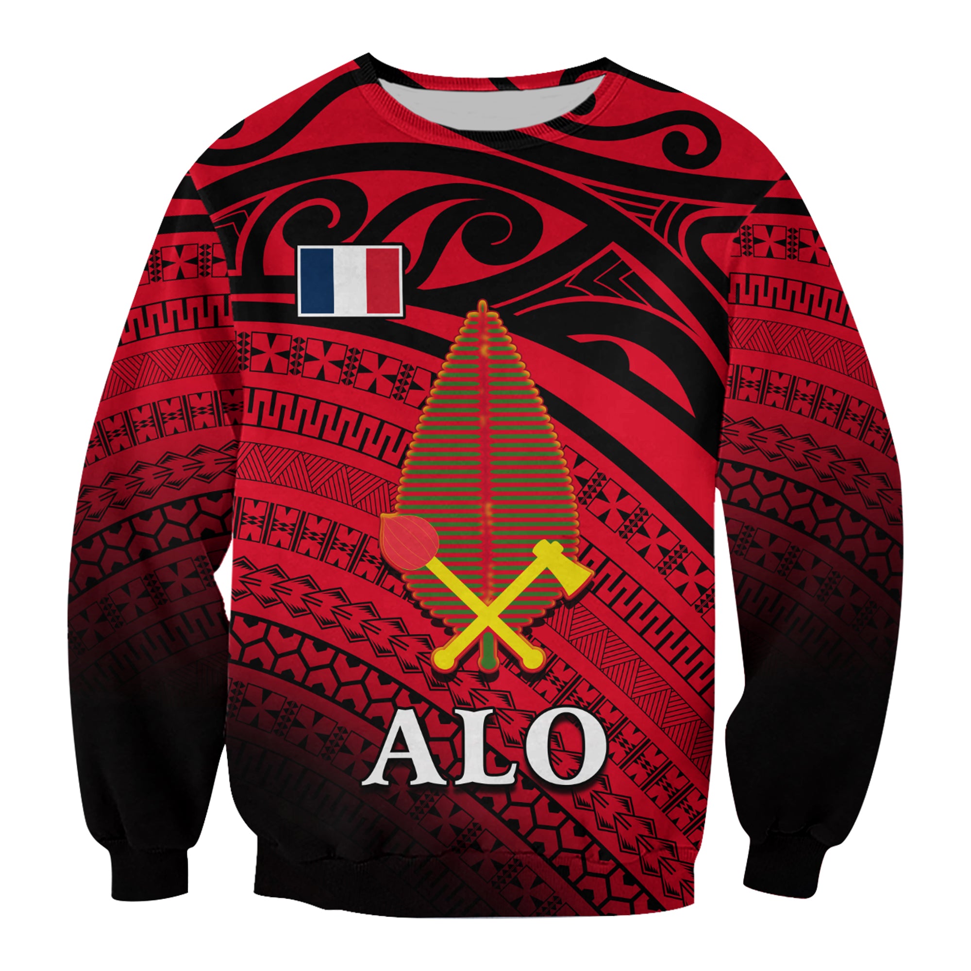 Alo Chiefdom Wallis et Futuna Sweatshirt Polynesian Pattern and Flag LT13 Unisex Red - Polynesian Pride