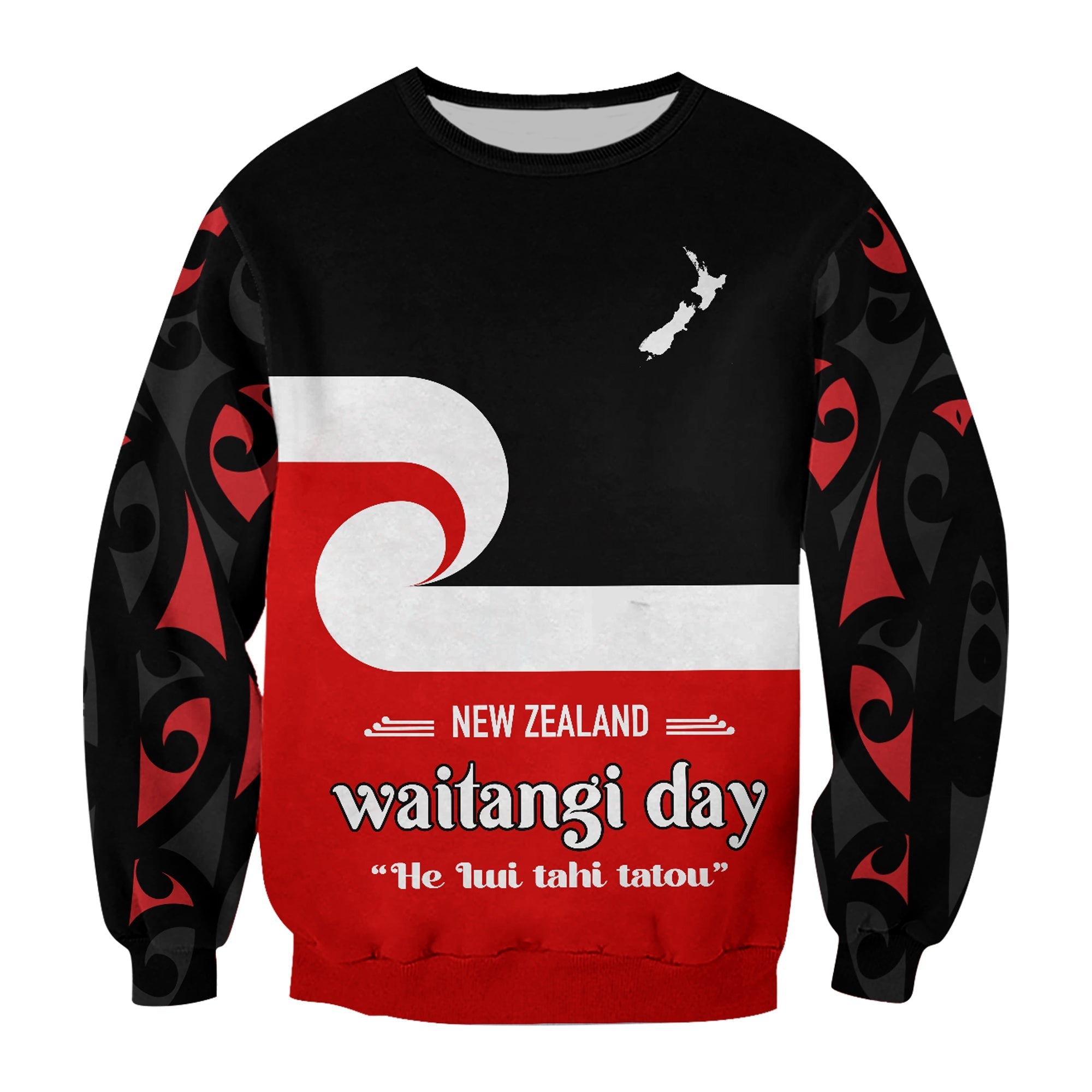 Waitangi Day Sweatshirt Maori Fern and Tino Rangatiratanga Flag LT13 Unisex Black - Polynesian Pride