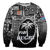 (Custom Text and Number) Fiji Rugby Sweatshirt Flying Fijians Black Tapa Pattern LT13 - Polynesian Pride