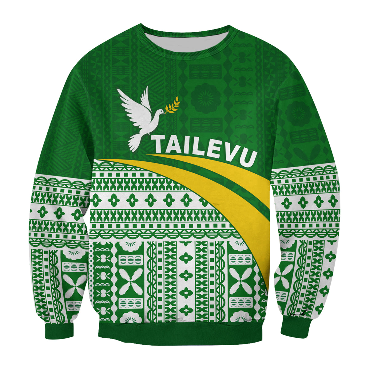 (Custom Text and Number) Tailevu Rugby Sweatshirt Fiji Rugby Tapa Pattern Green LT13 - Polynesian Pride
