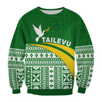 (Custom Text and Number) Tailevu Rugby Sweatshirt Fiji Rugby Tapa Pattern Green LT13 - Polynesian Pride