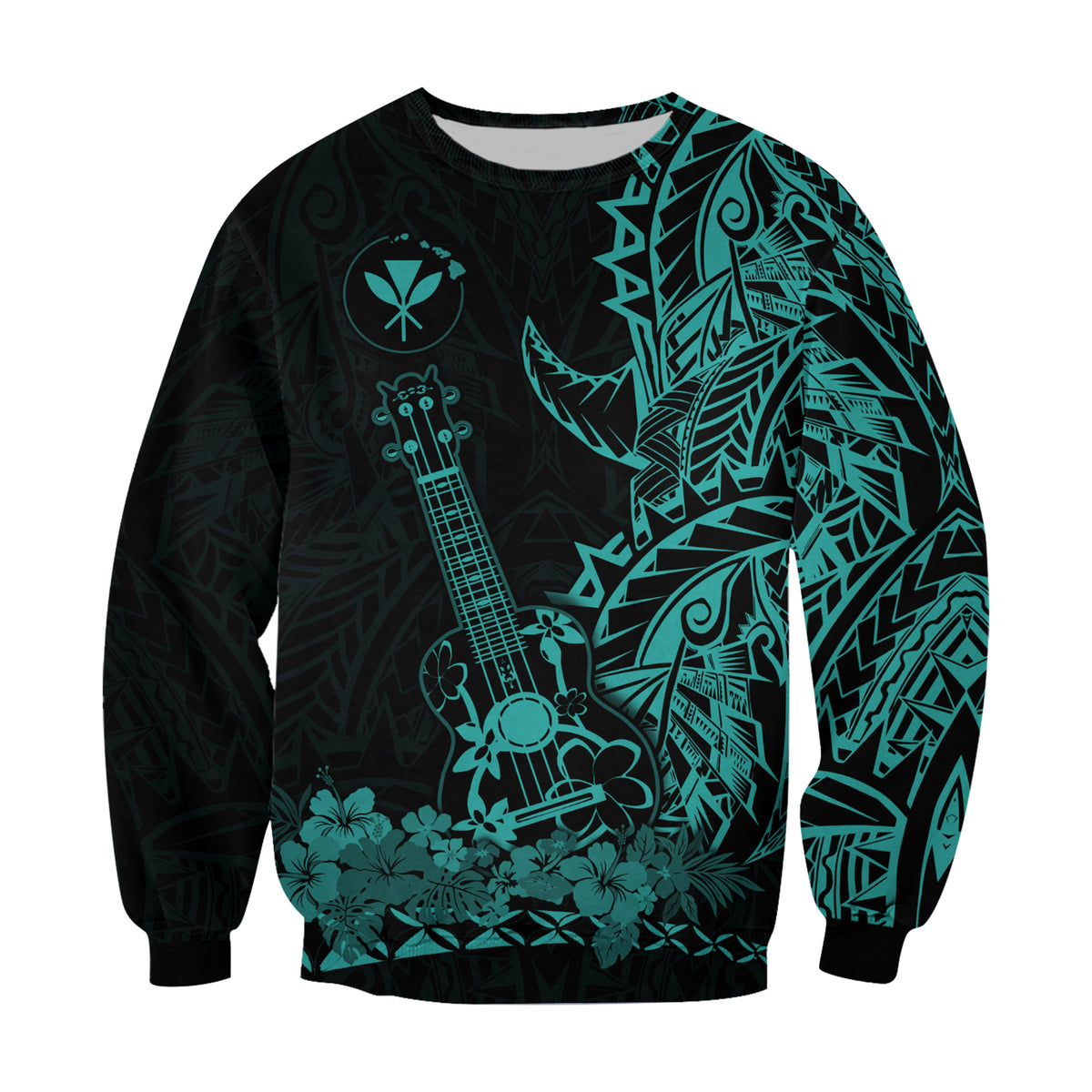 Hawaii Polynesian Sweatshirt Ukulele Turquoise LT13 - Polynesian Pride