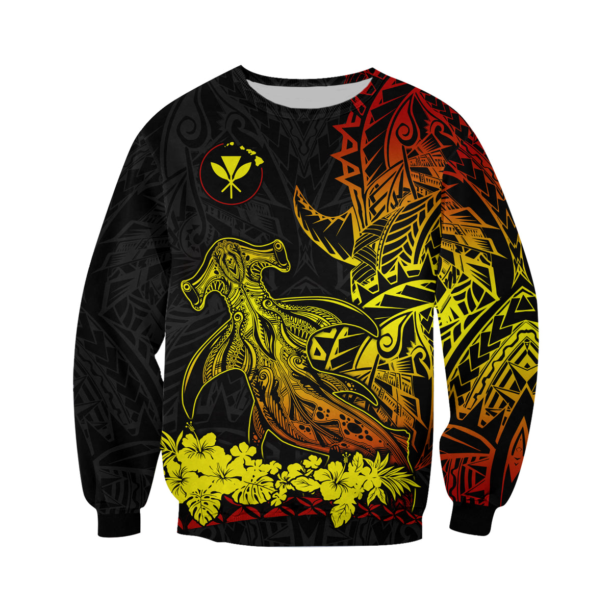 Hawaii Polynesian Sweatshirt Wild Hammerhead Sharks Fresh Life LT13 - Polynesian Pride