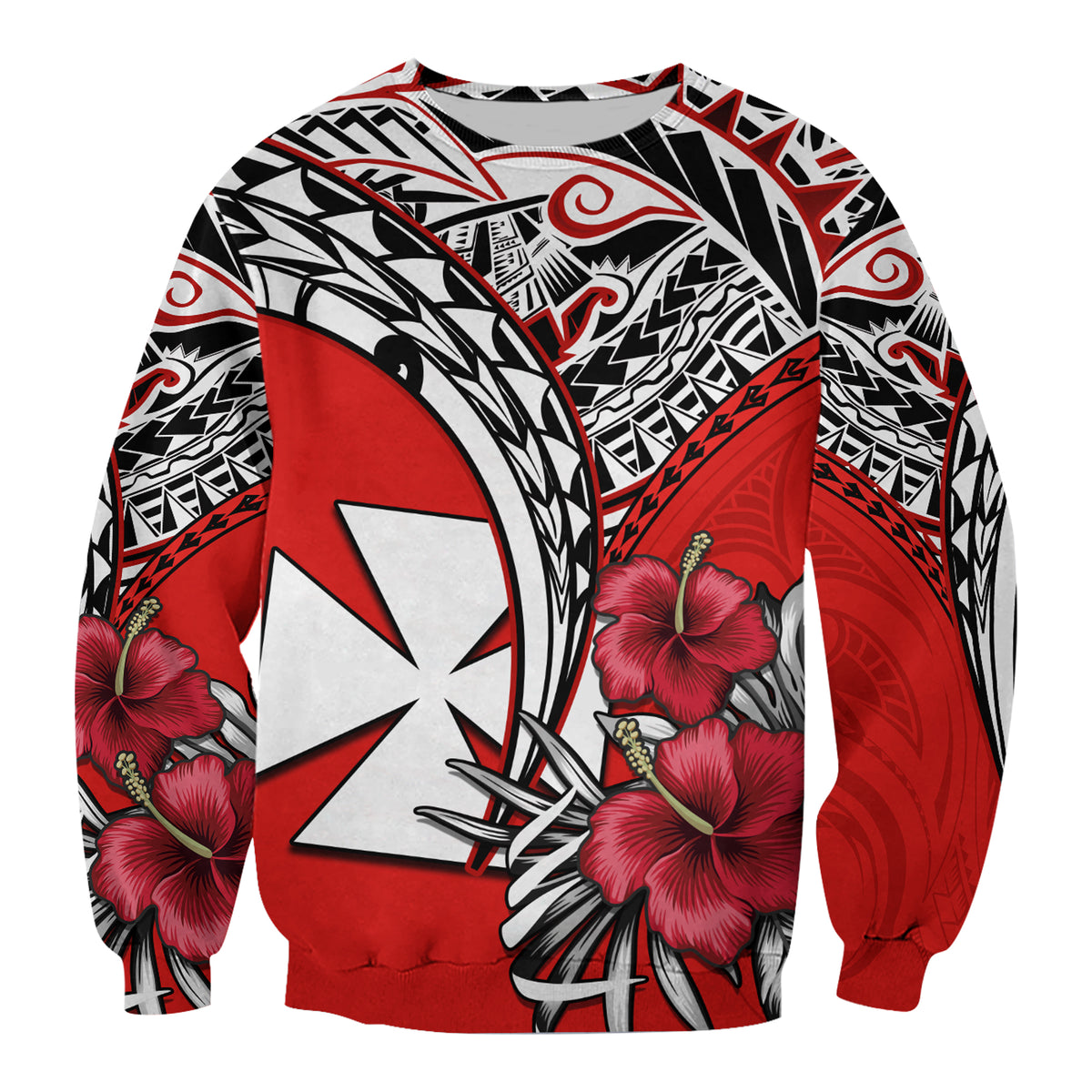 (Custom Personalised) Wallis et Futuna Sweatshirt Polynesian Pattern and Hibiscus Flowers Version Red LT13 Unisex Red - Polynesian Pride