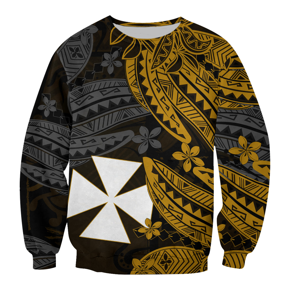 (Custom Text and Number) Wallis and Futuna Sweatshirt Enjoy Polynesian Flowers Version Gold LT13 - Polynesian Pride