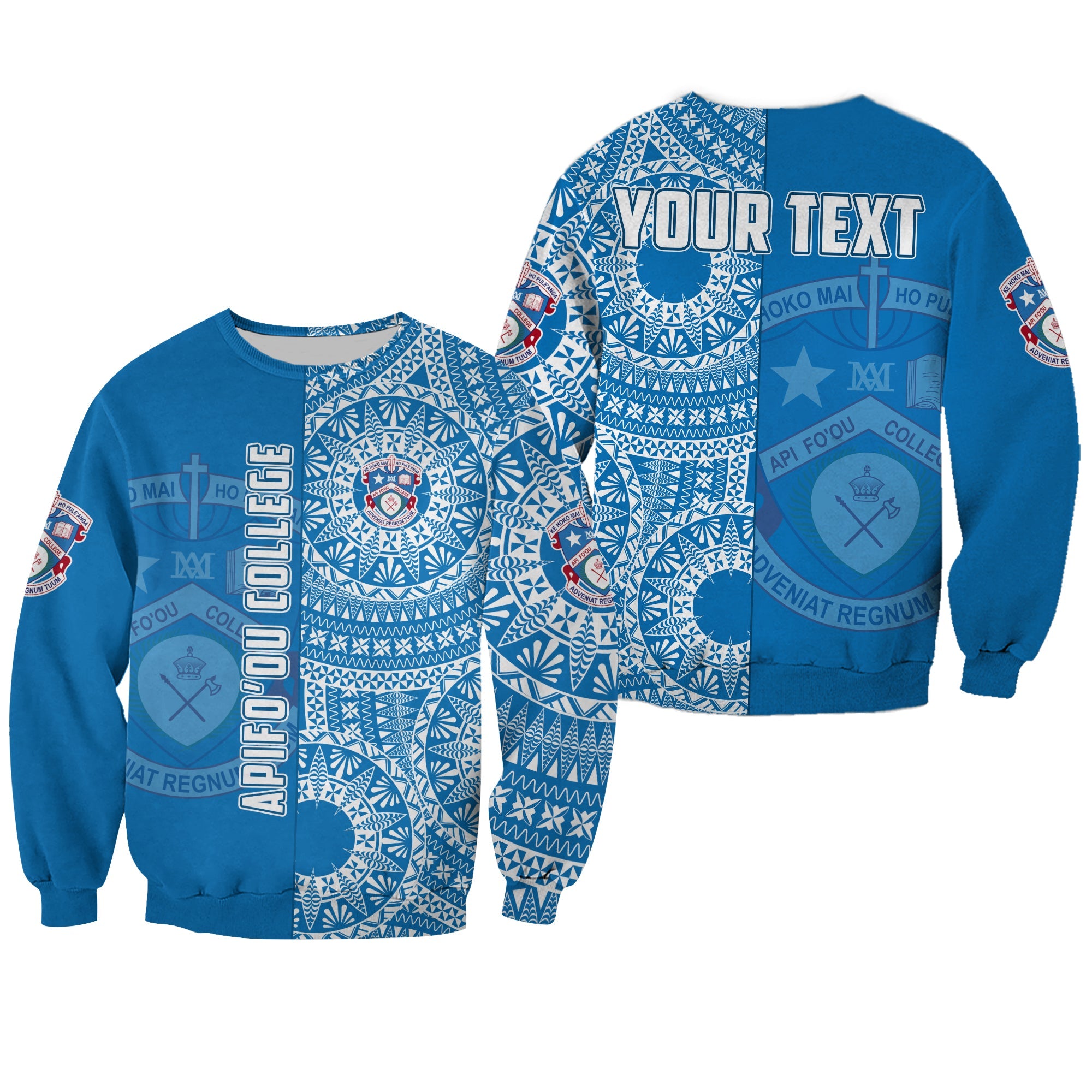 (Custom Personalised) Apifoou Tonga College Sweatshirt Tongan Ngatu Pattern LT14 Unisex Blue - Polynesian Pride