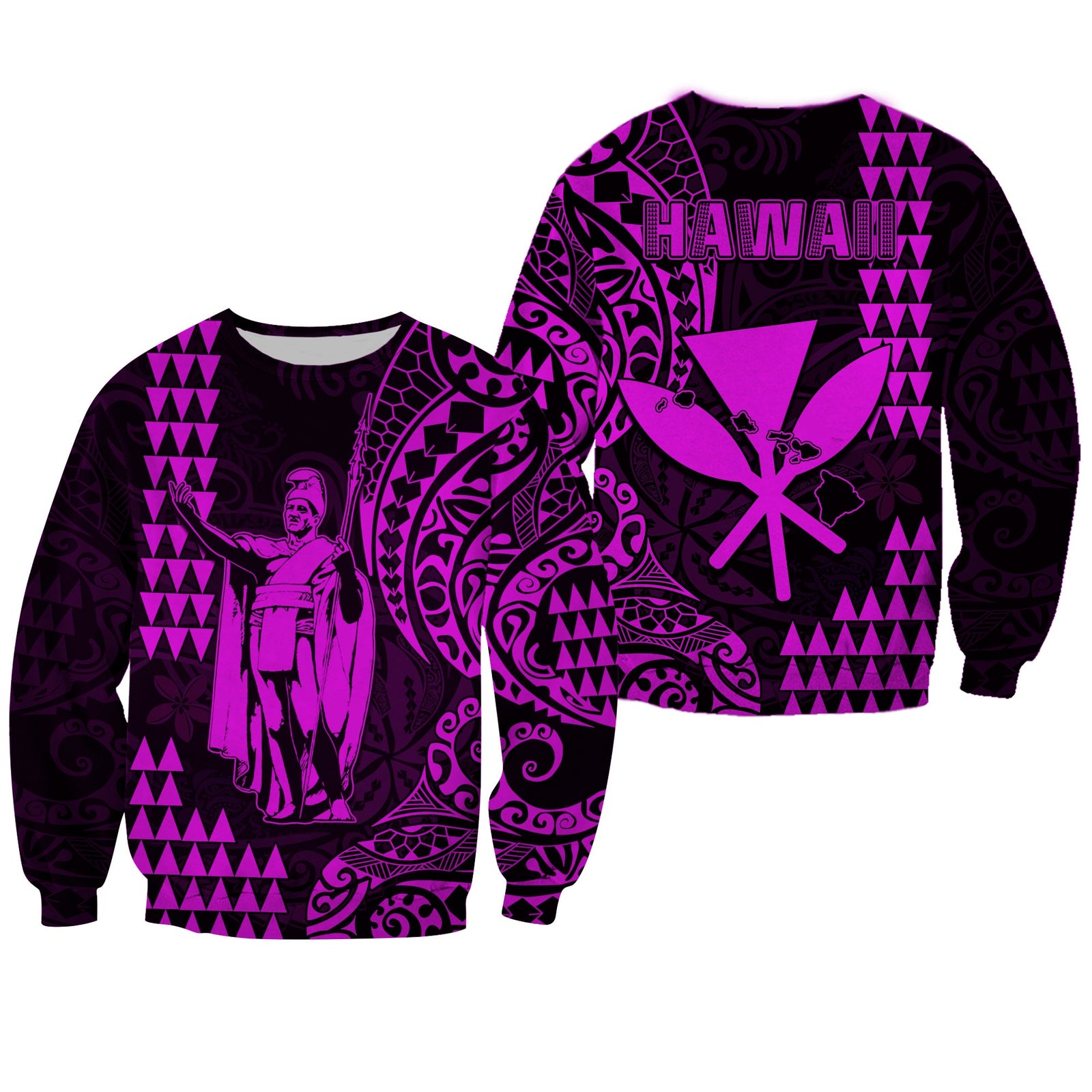 Hawaii Day Kakau Sweatshirt Proud To Be Hawaiian Purple King Kamehameha and Kanaka Maoli LT13 Unisex Purple - Polynesian Pride